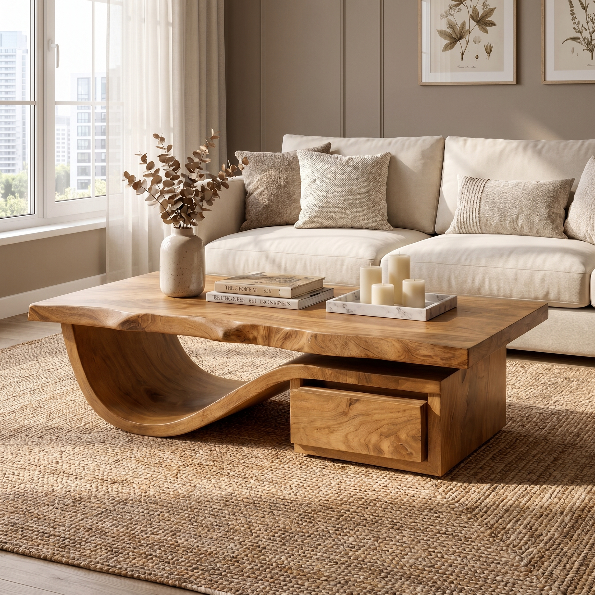 Modern Organic Coffee Table With Storage For Living Room And Lounge SINLKICF362