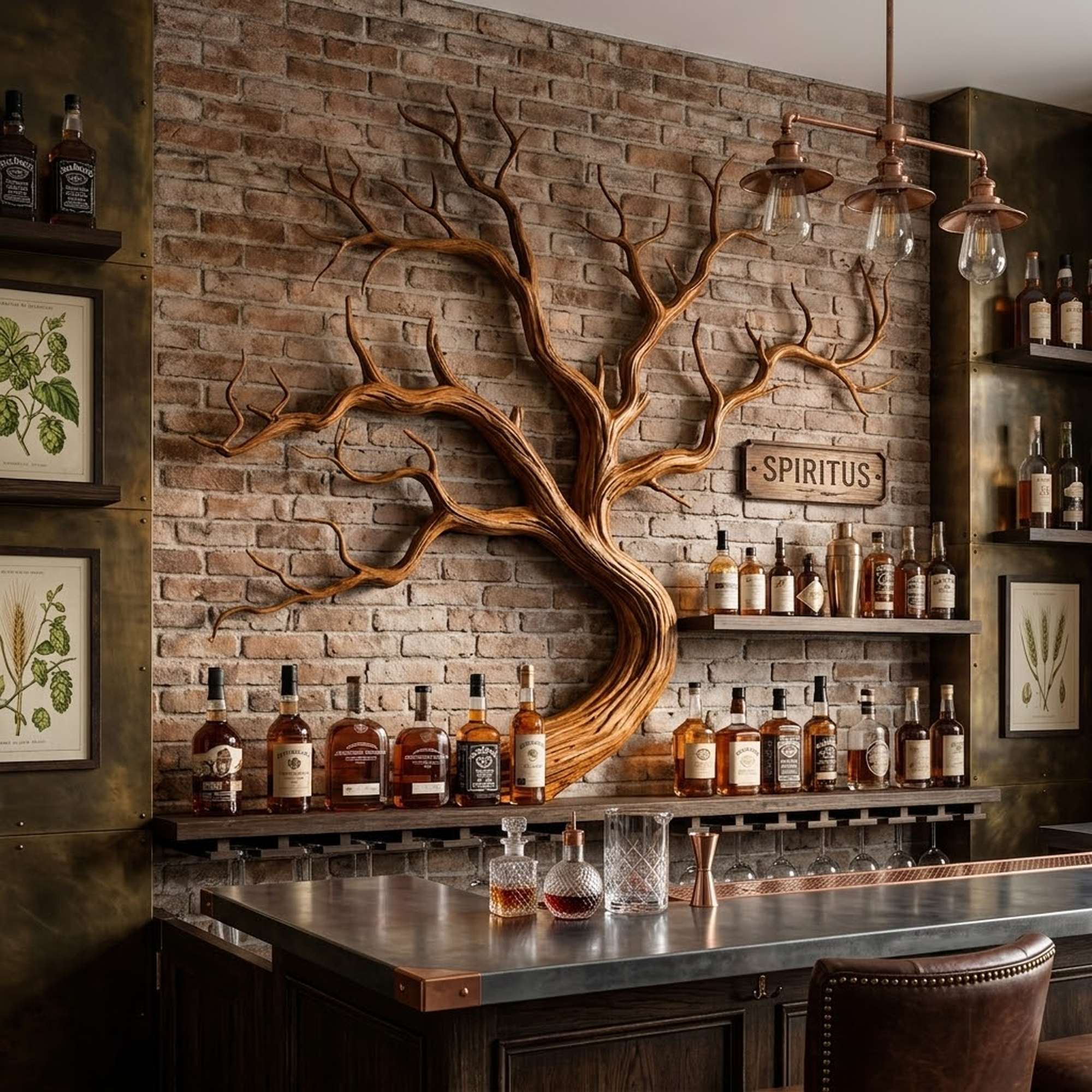 Artistic Tree Branch Wine Rack Wooden Wall Shelf For Kitchen Dining Room Bar SINLKIWR014