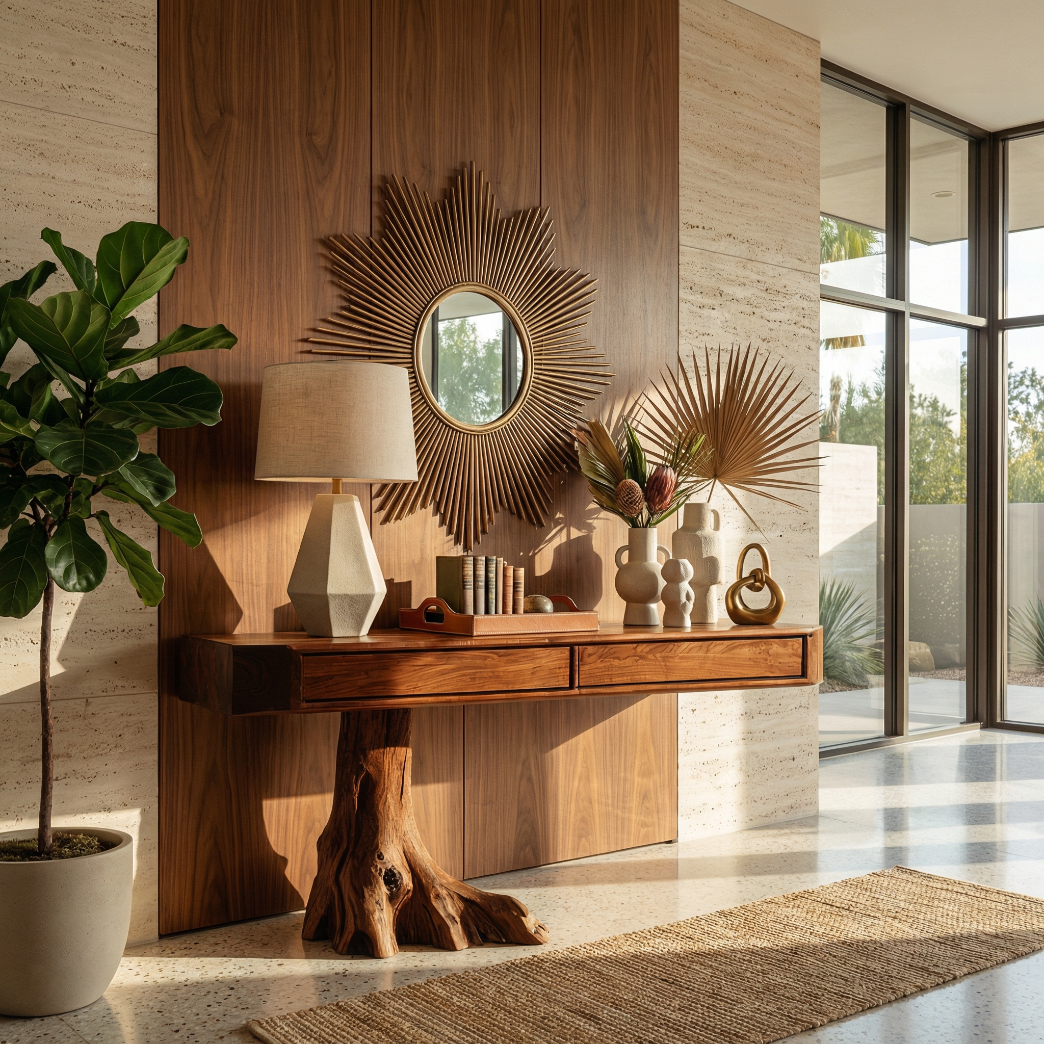 Rustic Tree Root Console Table Solid Wood Raw Nature Inspired Base Entryway Or Hallway SINLKICS561