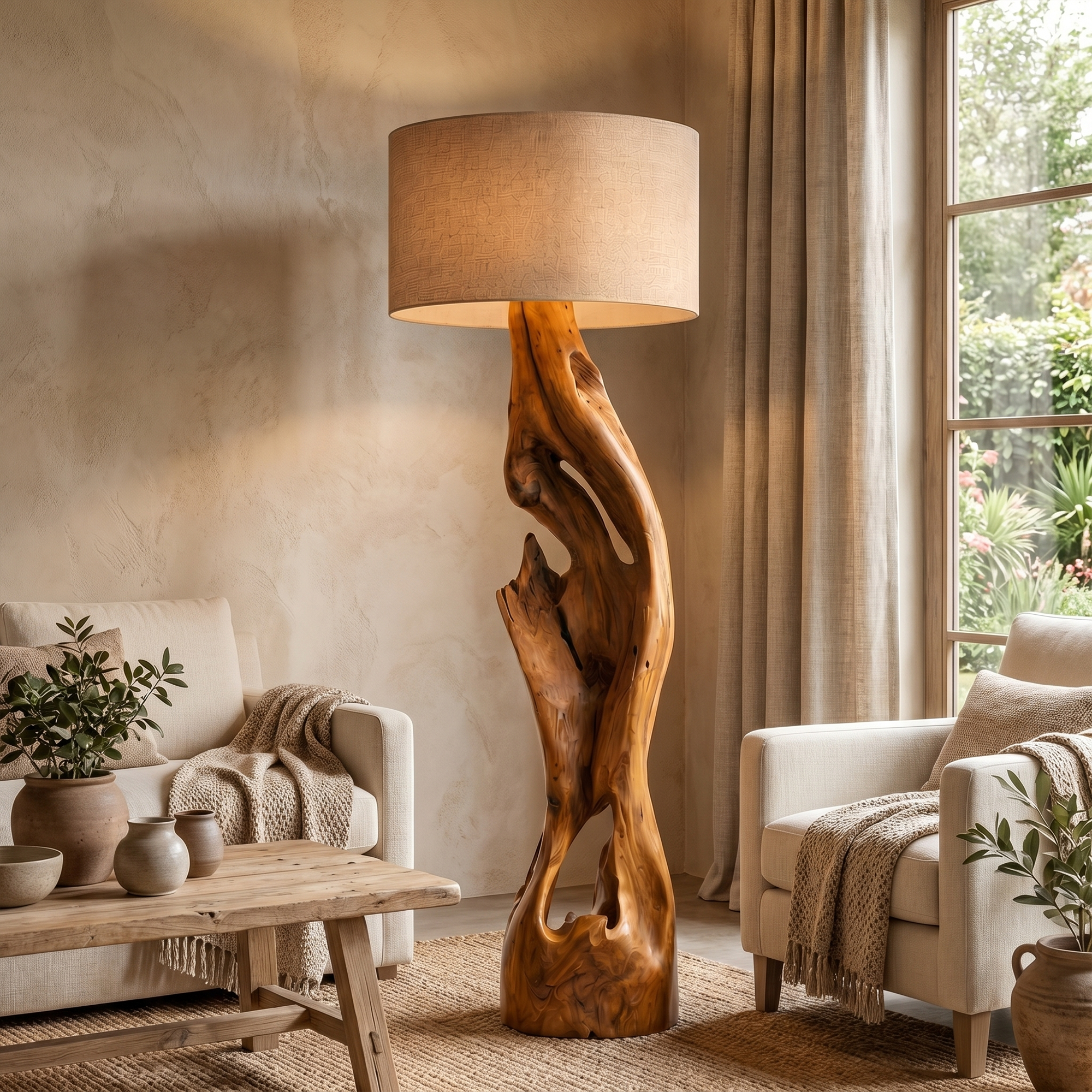 Sculptural Floor Lamp With Solid Wood Open Form Design For Living Room SINLKIFLP089
