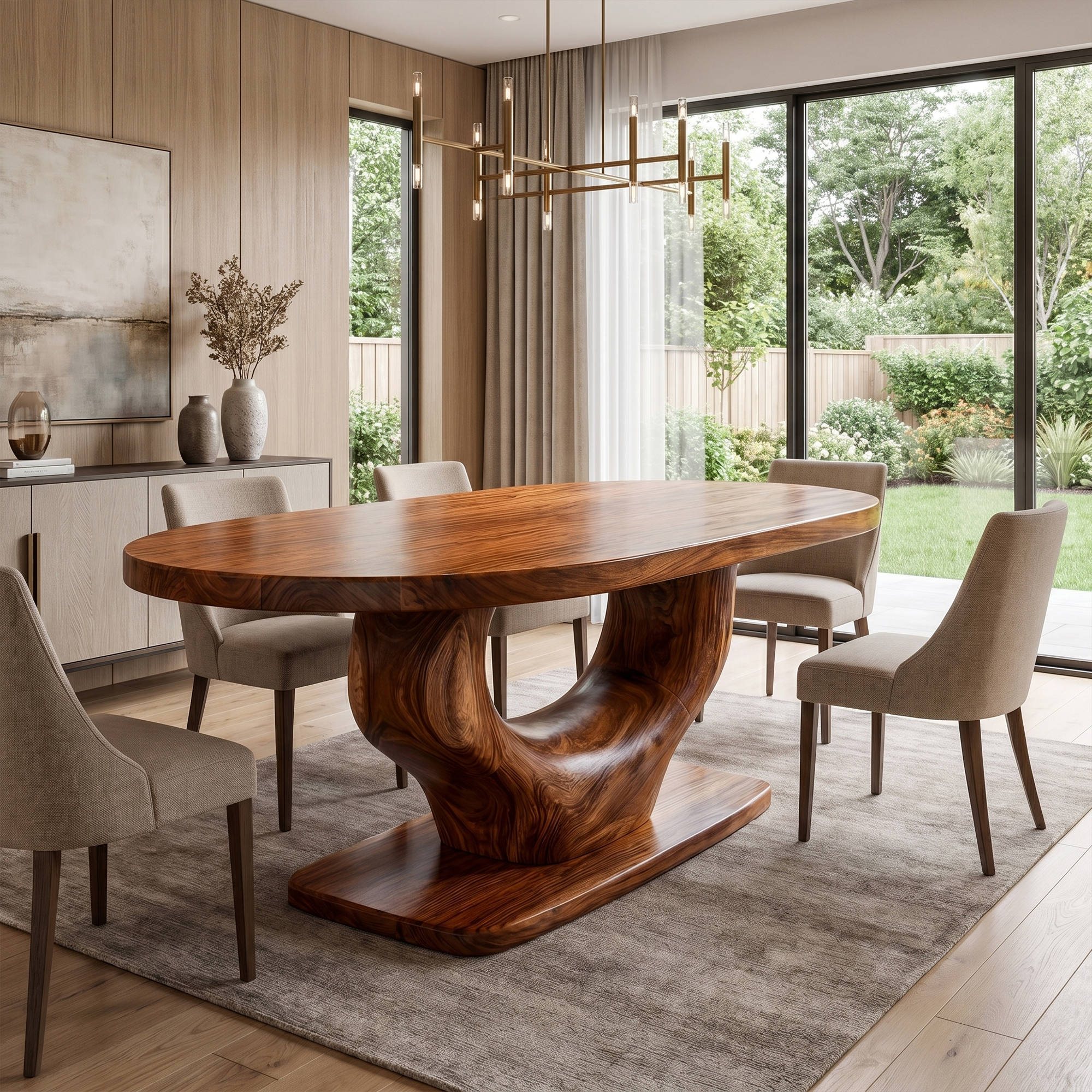 Rustic Curved Base Dining Table For Dining Room And Kitchen SINLKIDT167