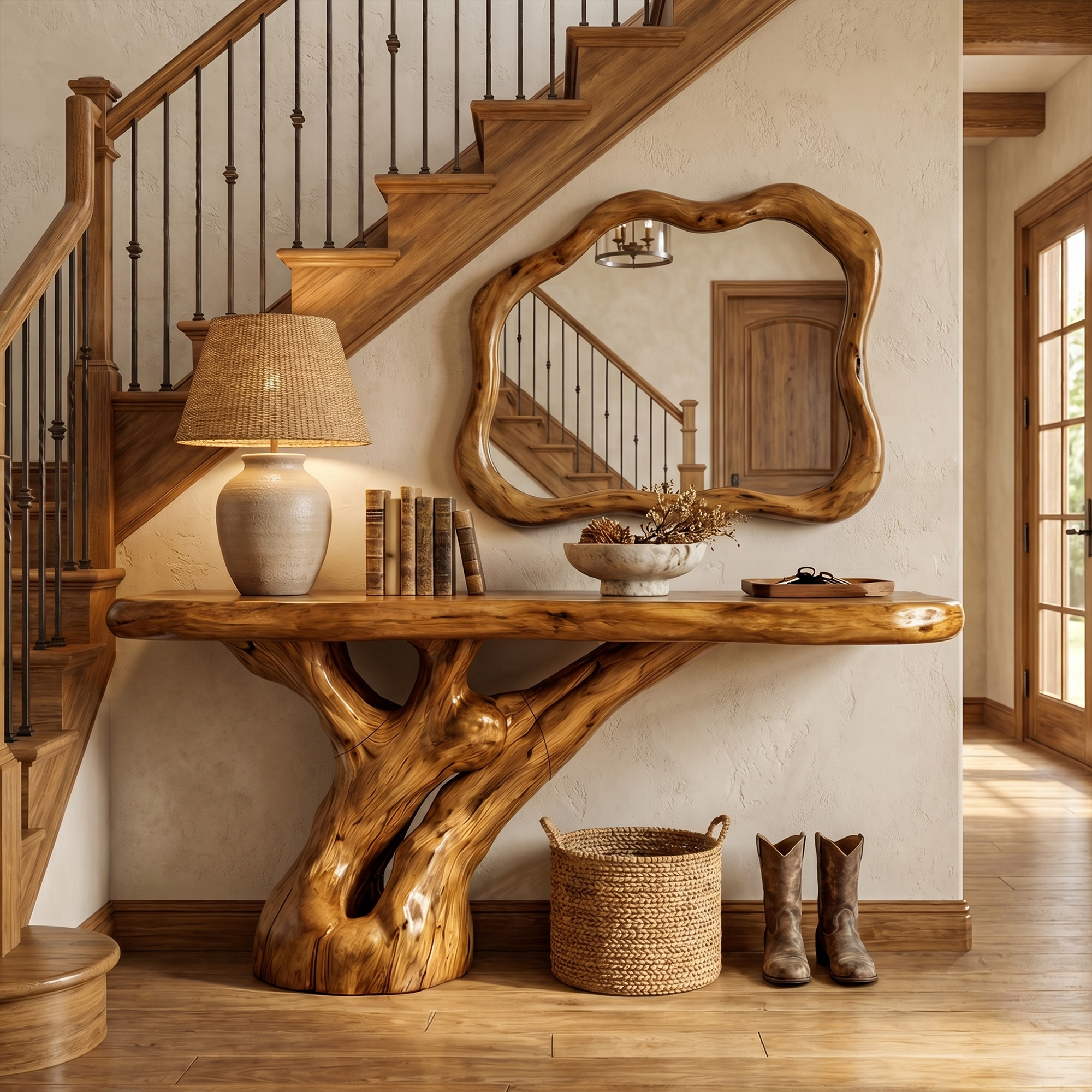 Rustic Tree Root Console Table For Entryway And Living Room SINLKICS570