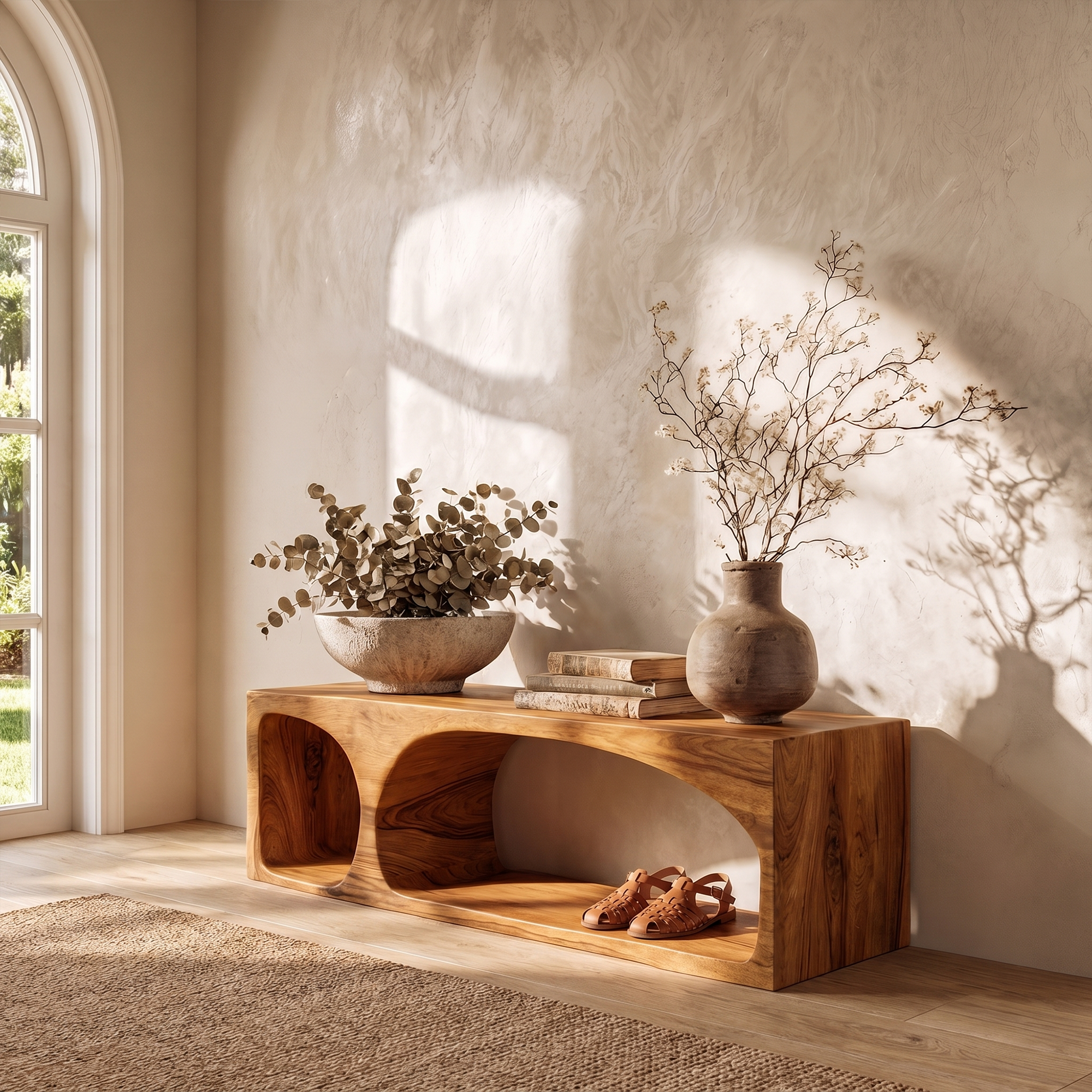 Organic Wooden Shoe Bench For Entryway And Hallway SINLKIRS102