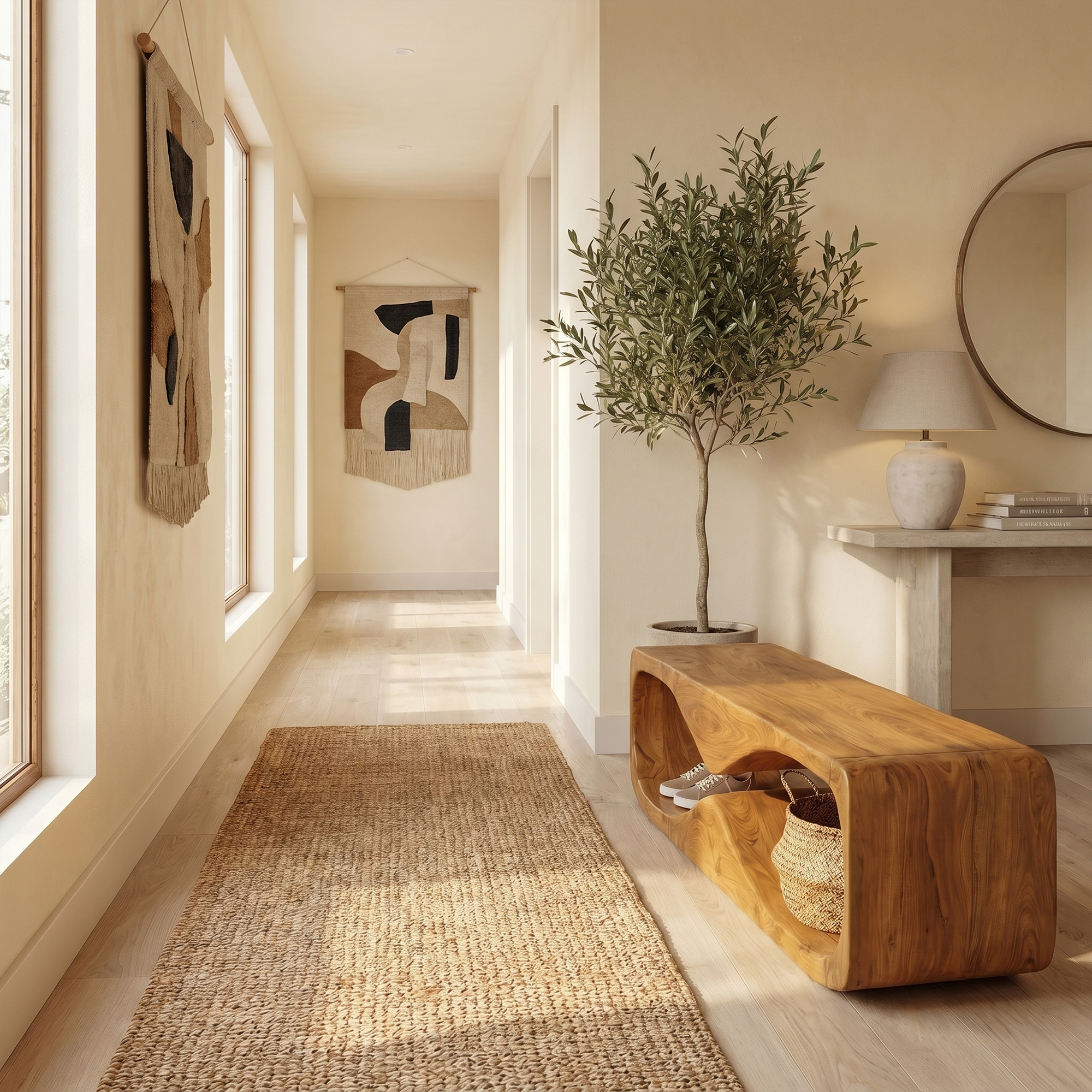Modern Bench With Open Storage Shelf And Curved Wood Design For Entryway SINLKIRS120