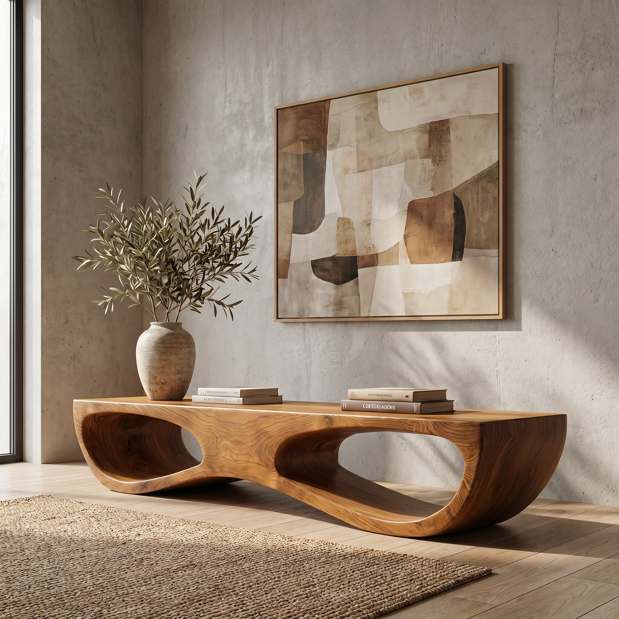 Sculptural Organic Wooden Bench For Entryway Hallway And Living Room SINLKIRS103