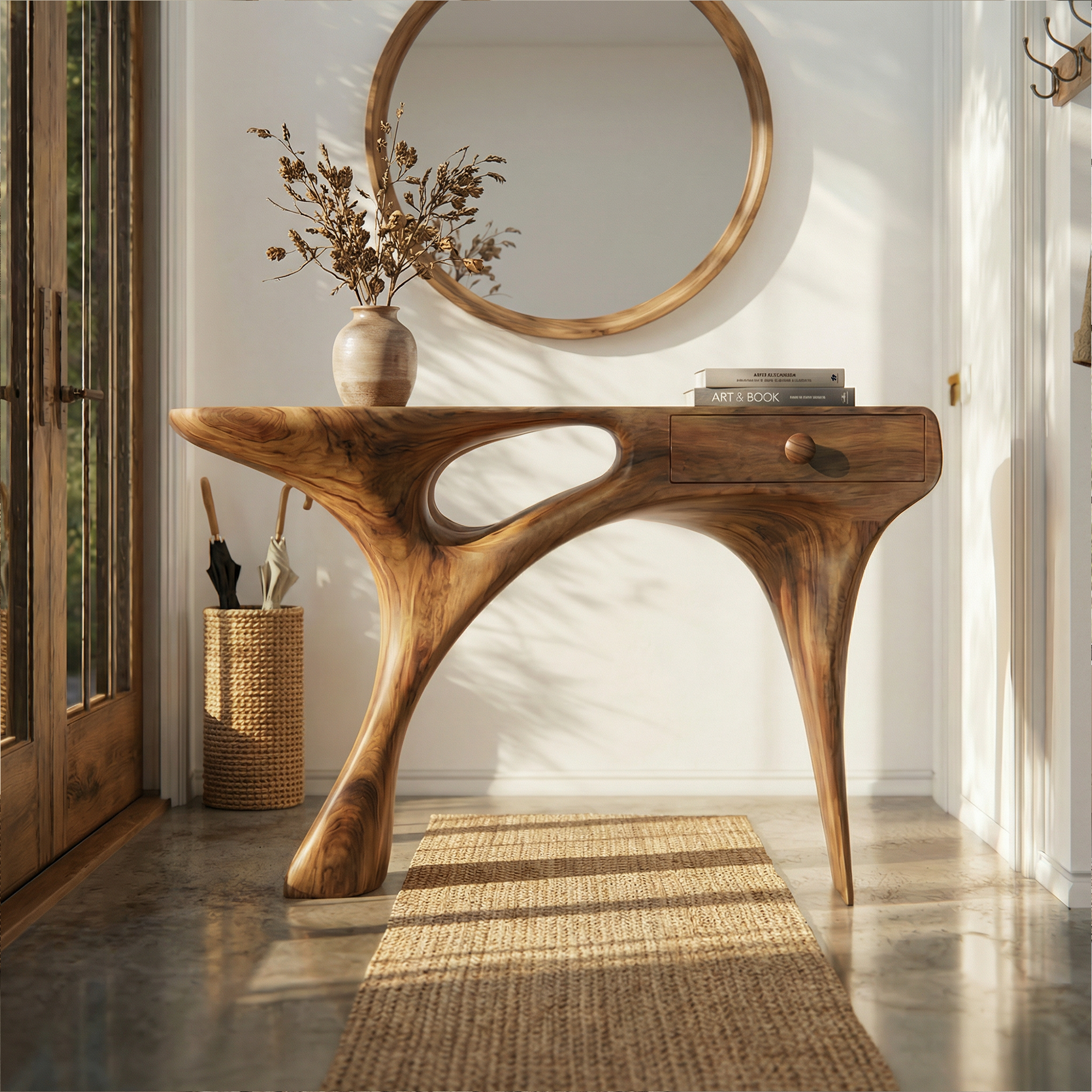 Mid Century Sculptural Console Table For Entryway And Living Room Space SINLKICS564