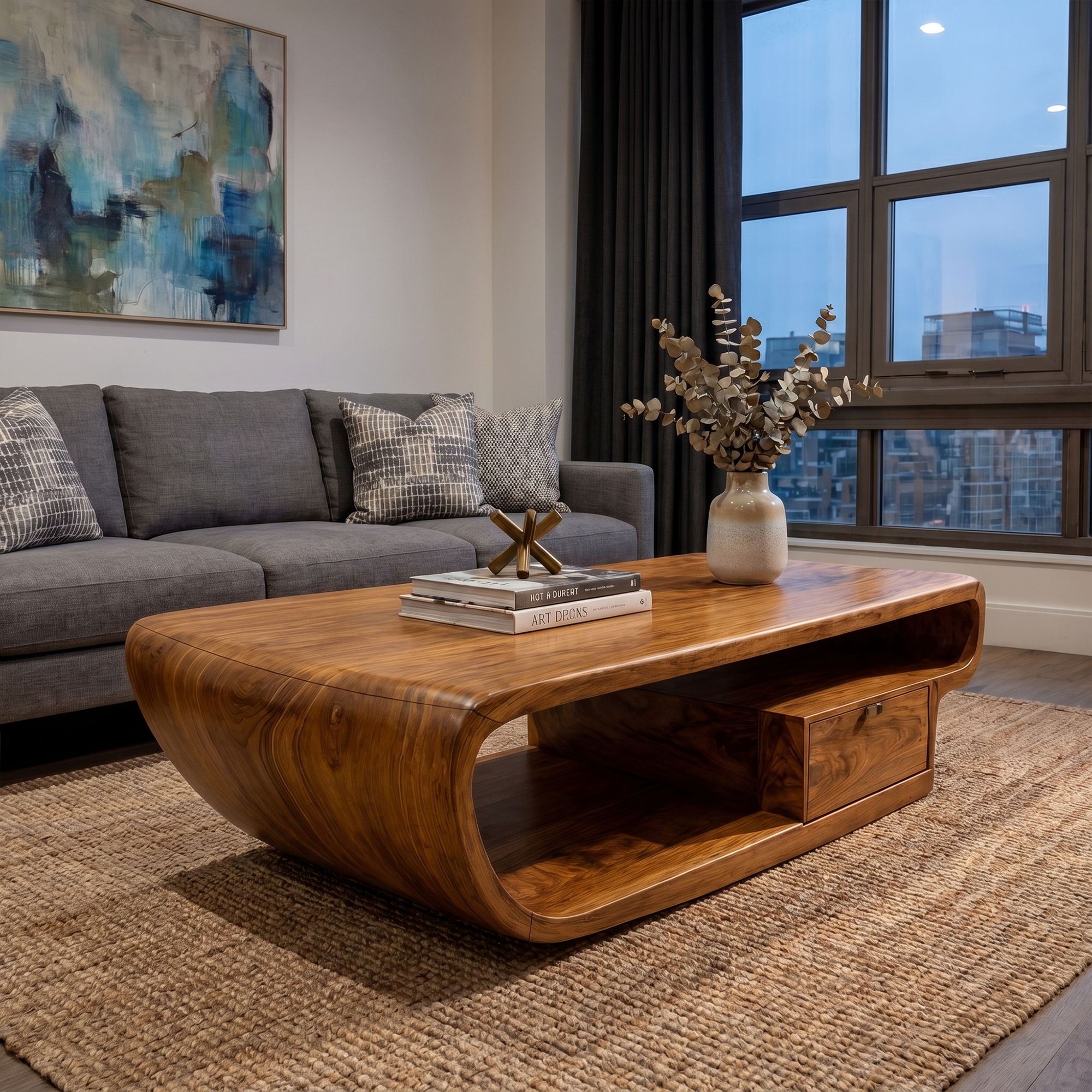 Organic Sculptural Coffee Table With Storage For Living Room And Lounge SINLKICF364
