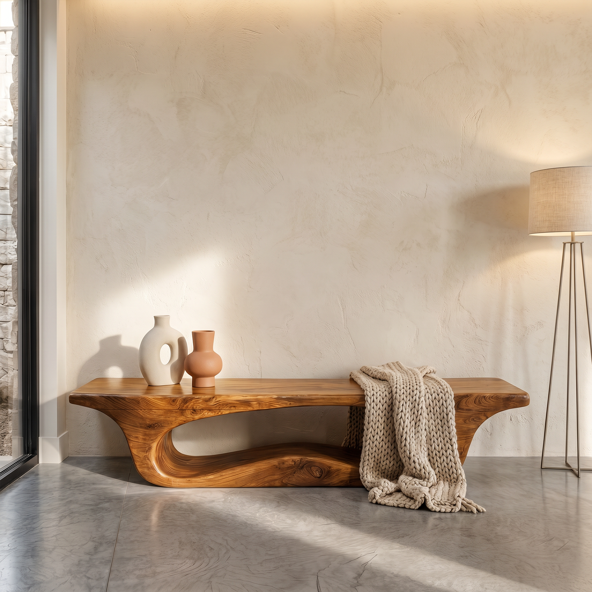 Modern Sculptural Bench For Entryway Or Living Room SINLKIRS104