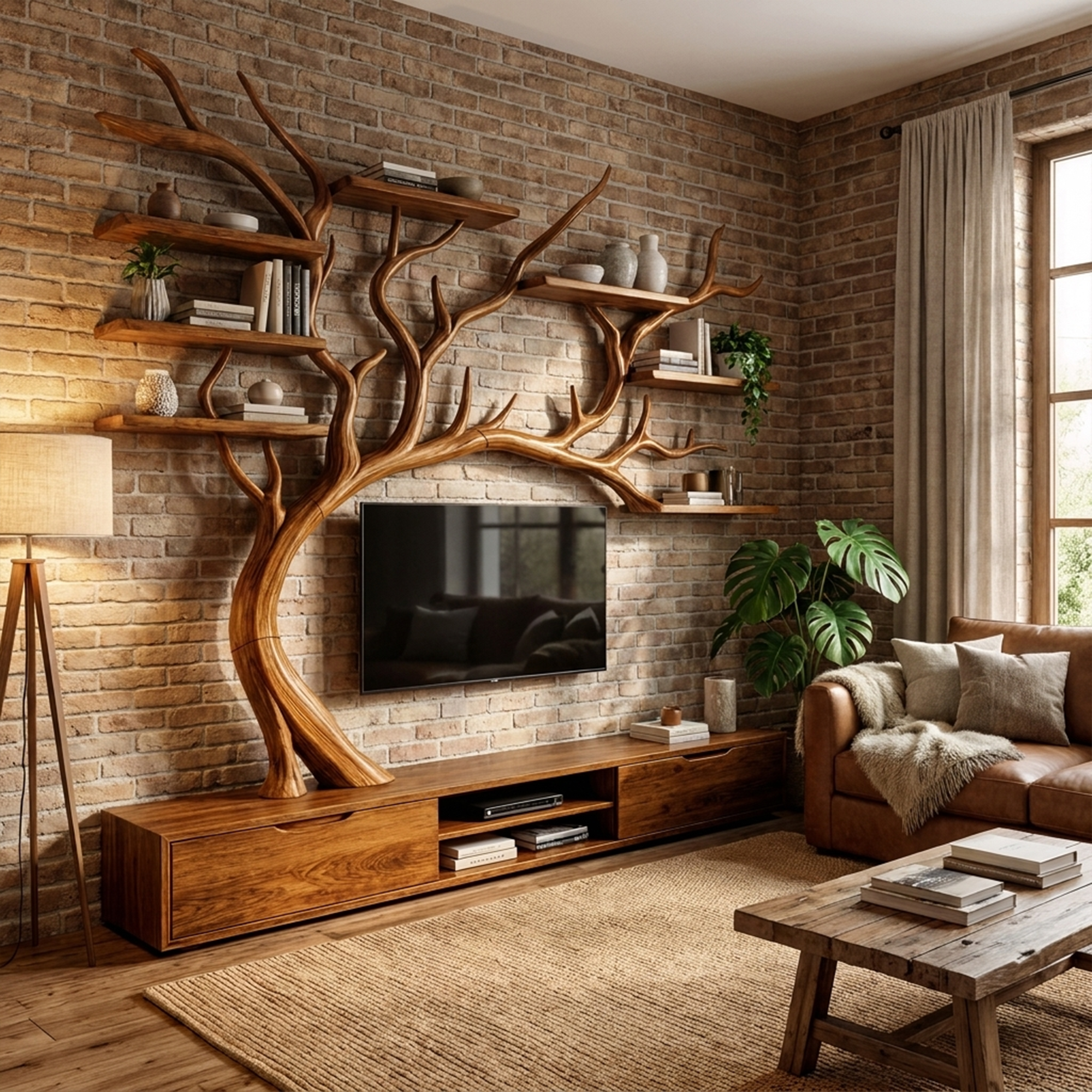 Rustic Tree TV Shelf Organic Home Decor SINLKITB554