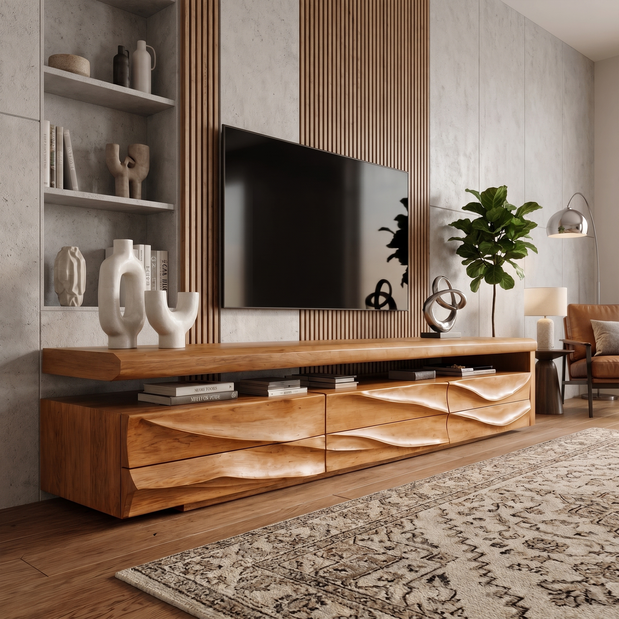 Organic Modern TV Cabinet With Handcrafted Solid Wood Design For Living Room SINLKITC050