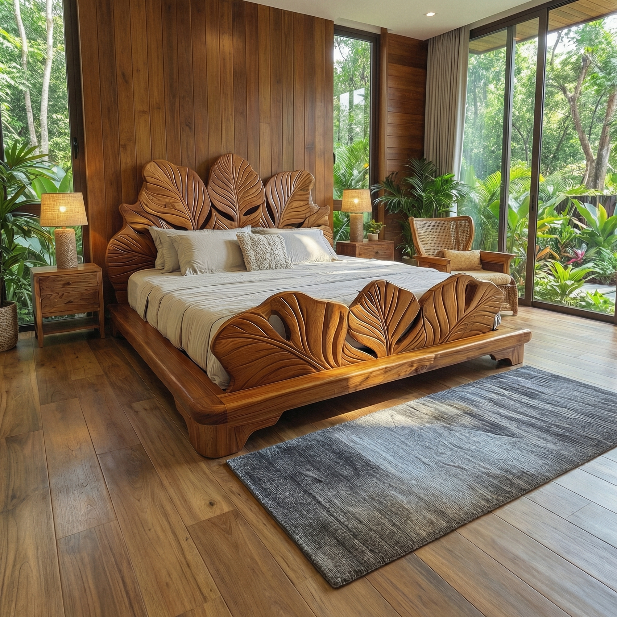 Boho Rattan Platform Bed Frame For Bedroom And Guest Room Space SINLKIWB115