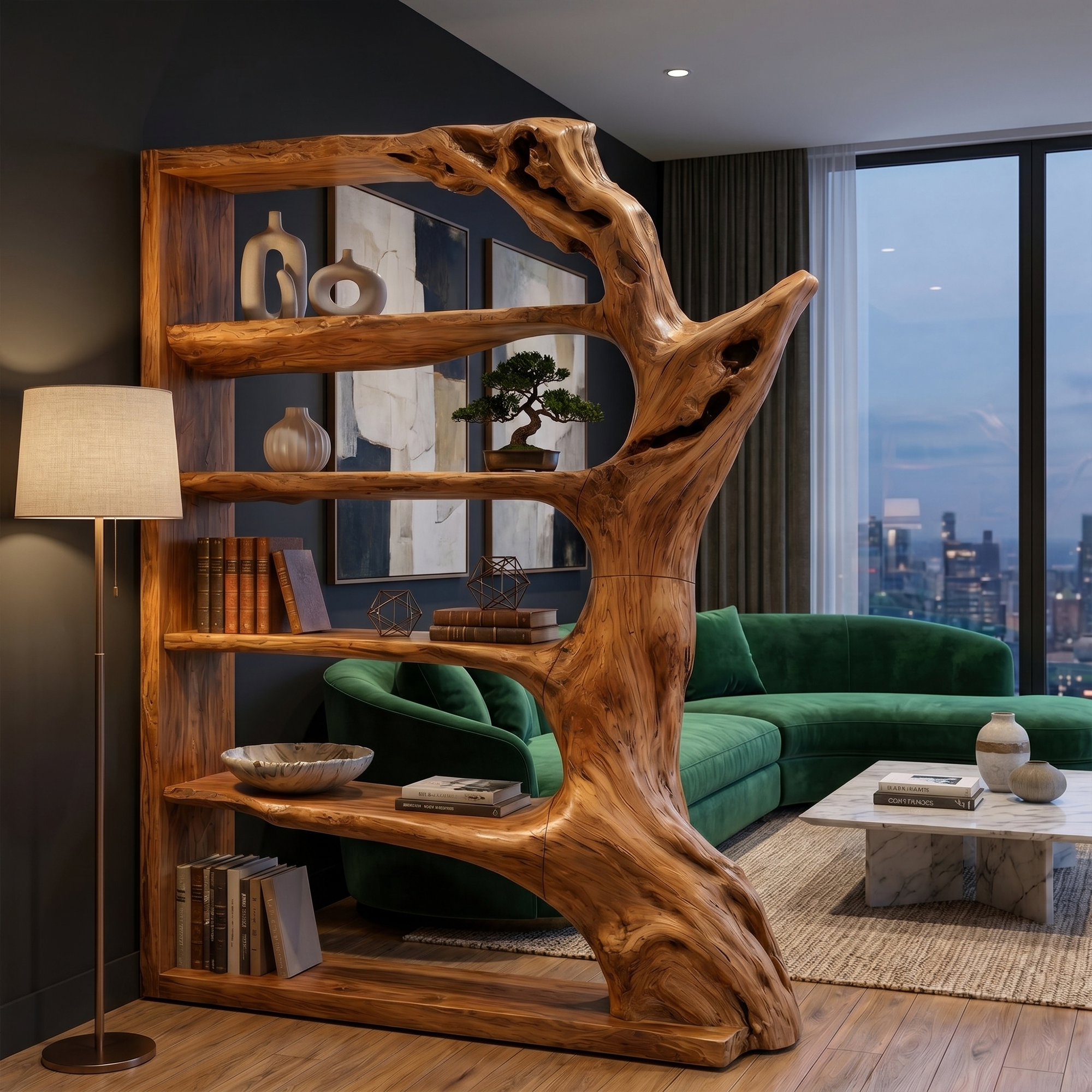 Contemporary Tree Bookshelf With Artistic Solid Wood Design For Living Room SINLKITB740