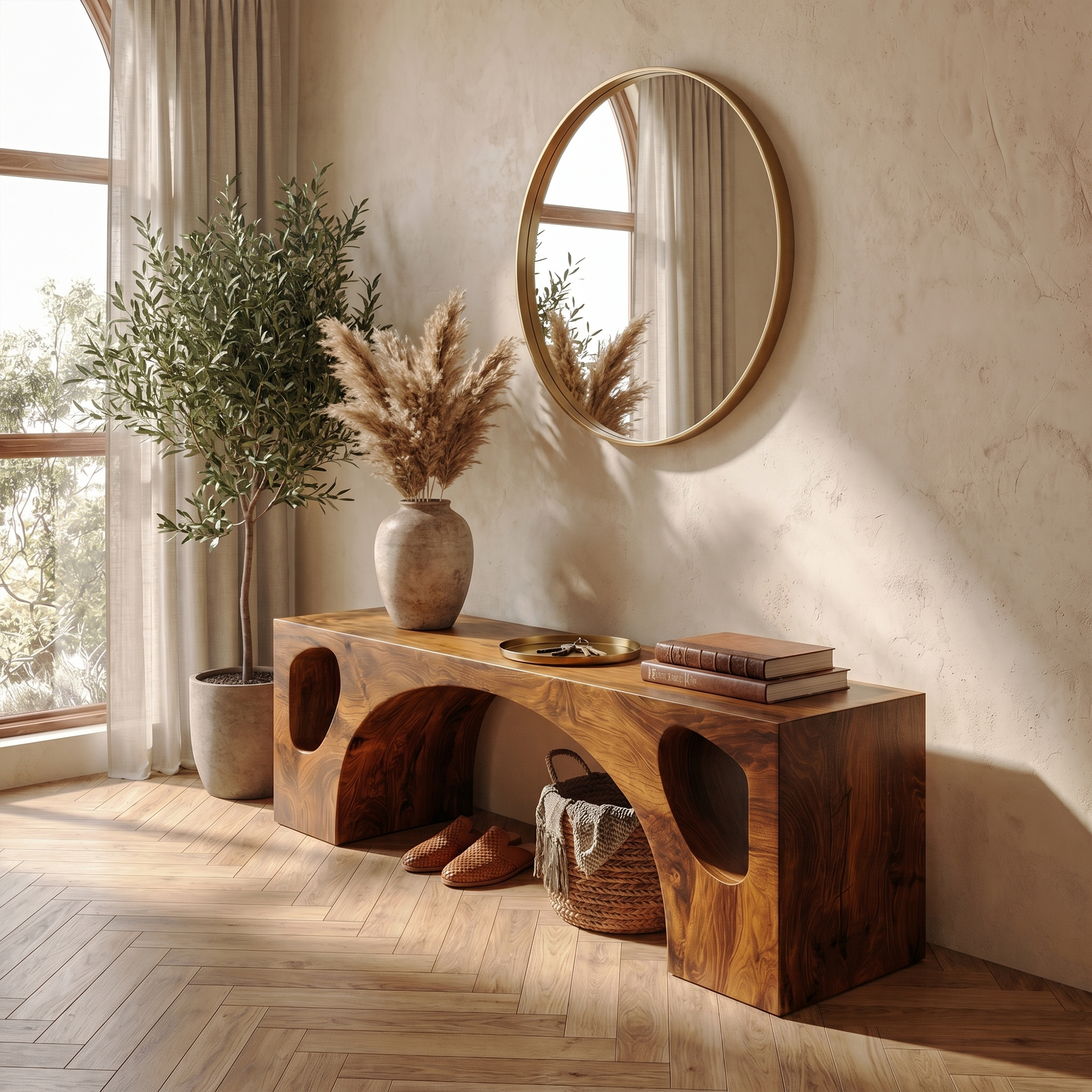 Modern Organic Bench With Sculptural Arch Base For Entryway SINLKIRS111