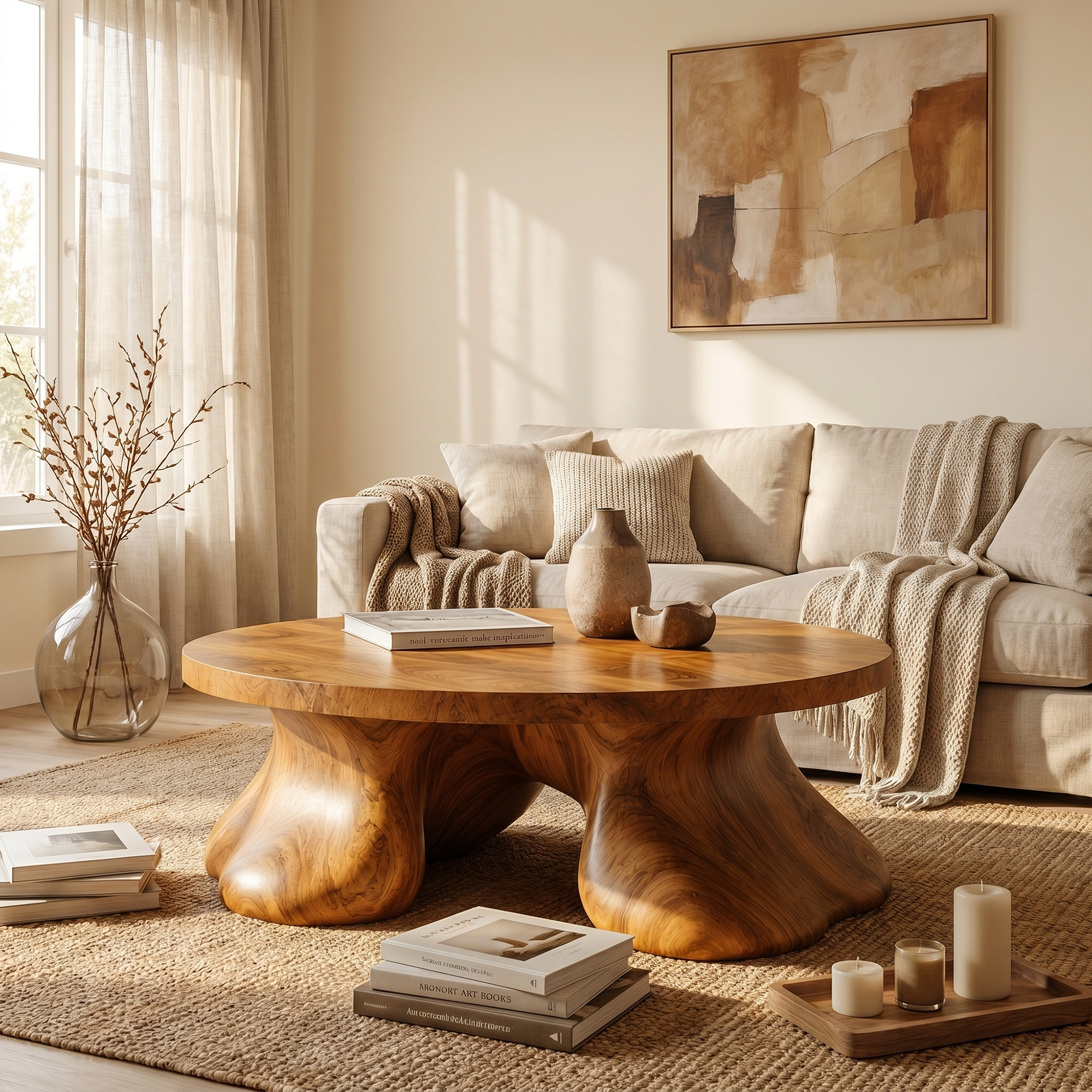 Sculptural Coffee Table With Organic Freeform Top For Living Room SINLKICF376