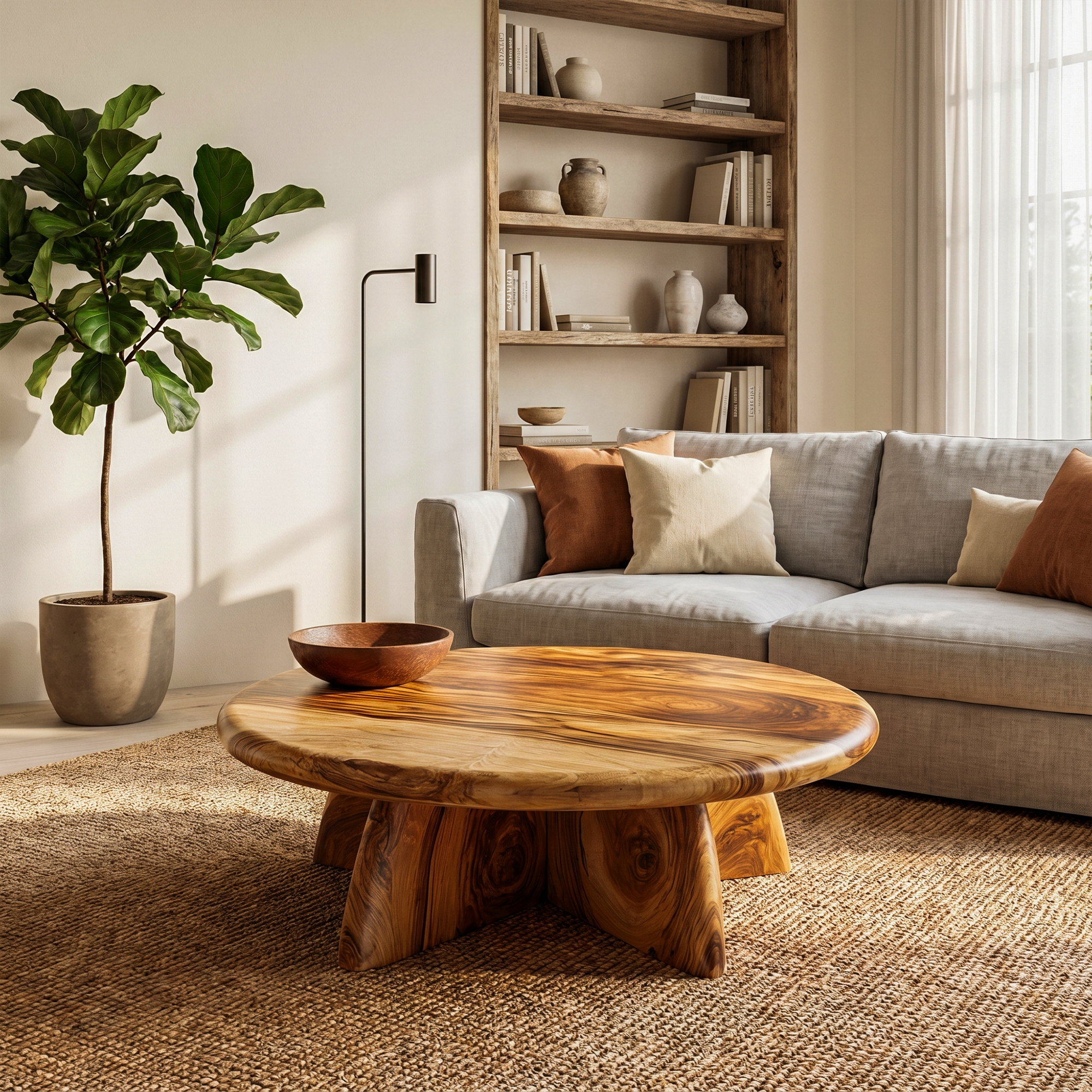 Rustic Coffee Table With Solid Wood Stump Base For Living Room SINLKICF377
