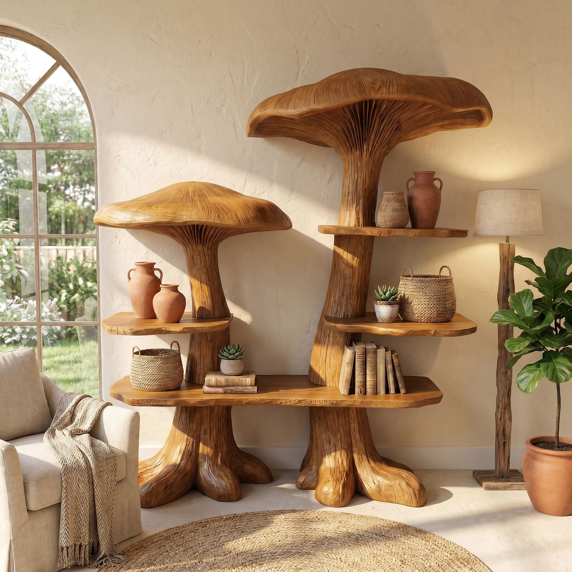 Nature Inspired Mushroom Bookshelf With Open Display Storage For Living Room SINLKITB743