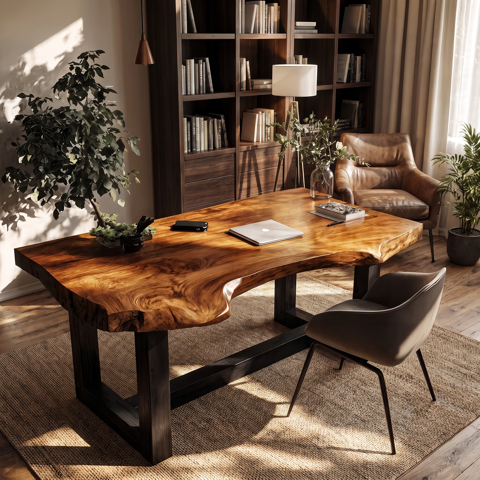 Minimal Desk With Live Edge Wooden Top For Home Office SINLKIDK157