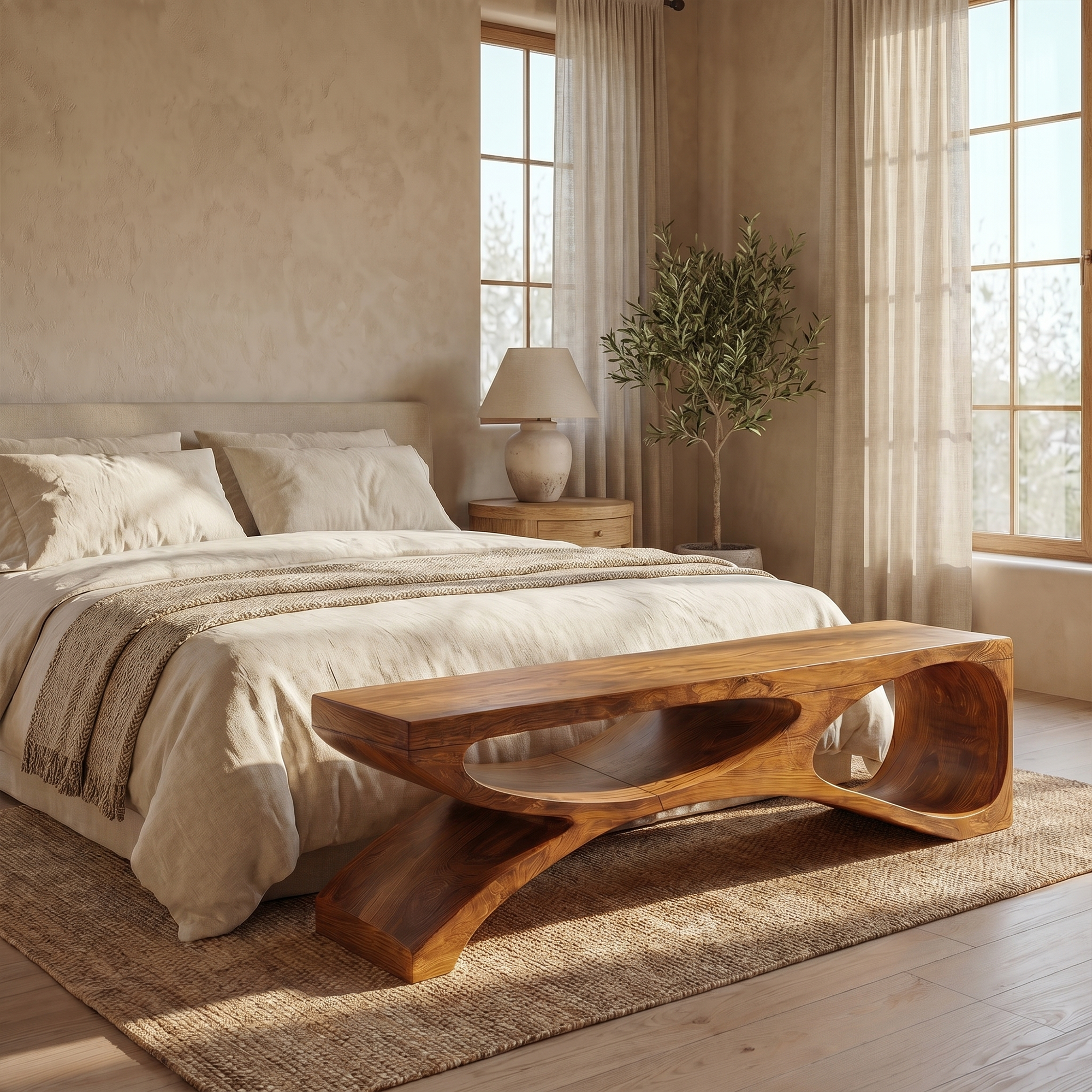 Contemporary Bench With Sculptural Open Base For Living Room SINLKIRS116