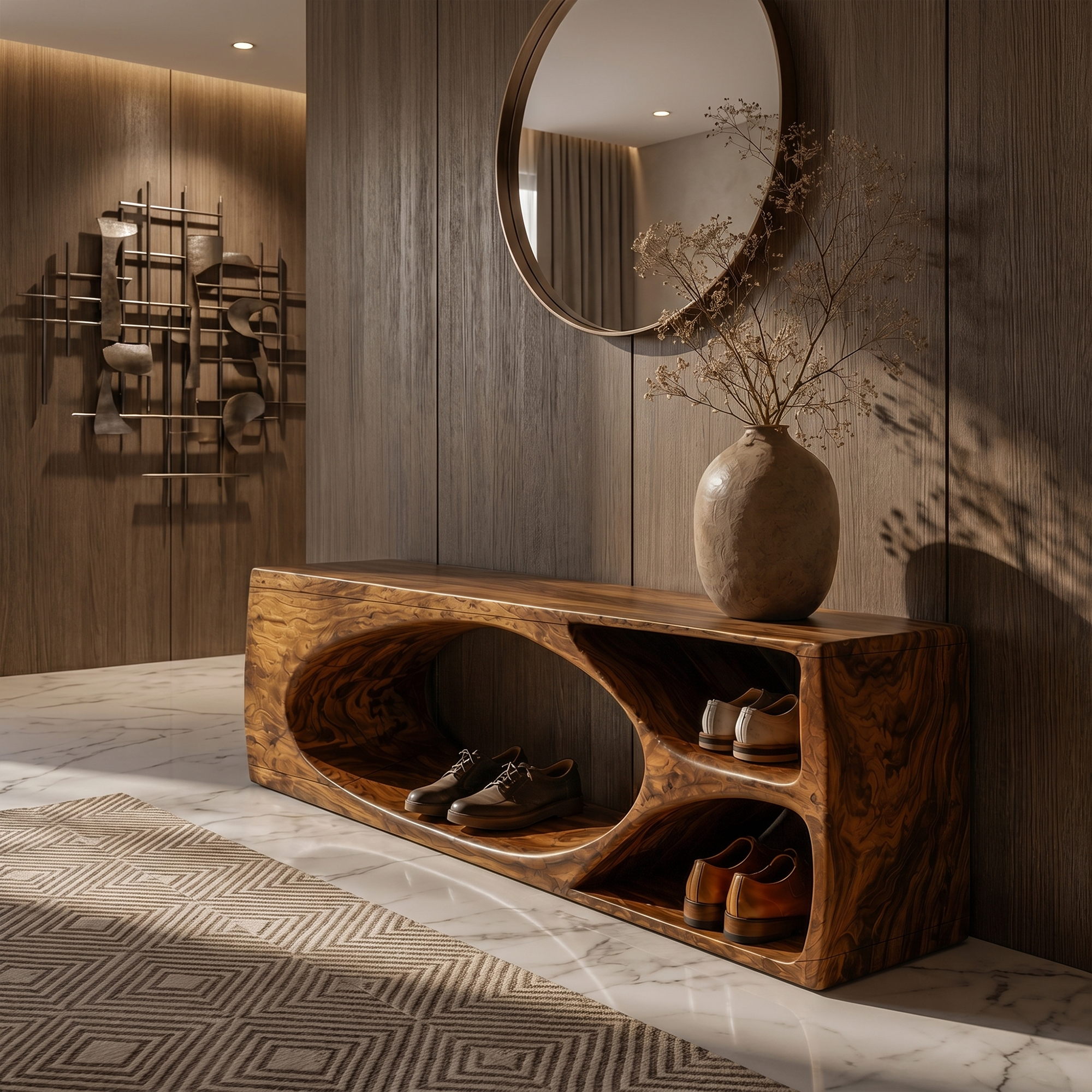 Rustic Bench With Built In Shoe Storage Shelf For Entryway SINLKIRS118
