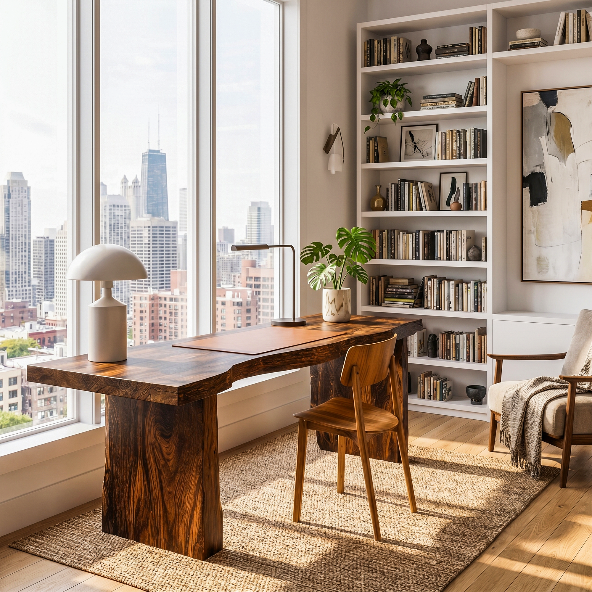 Rustic Desk With Live Edge Top And Sculptural Tree Stump Base For Home Office SINLKIDK116