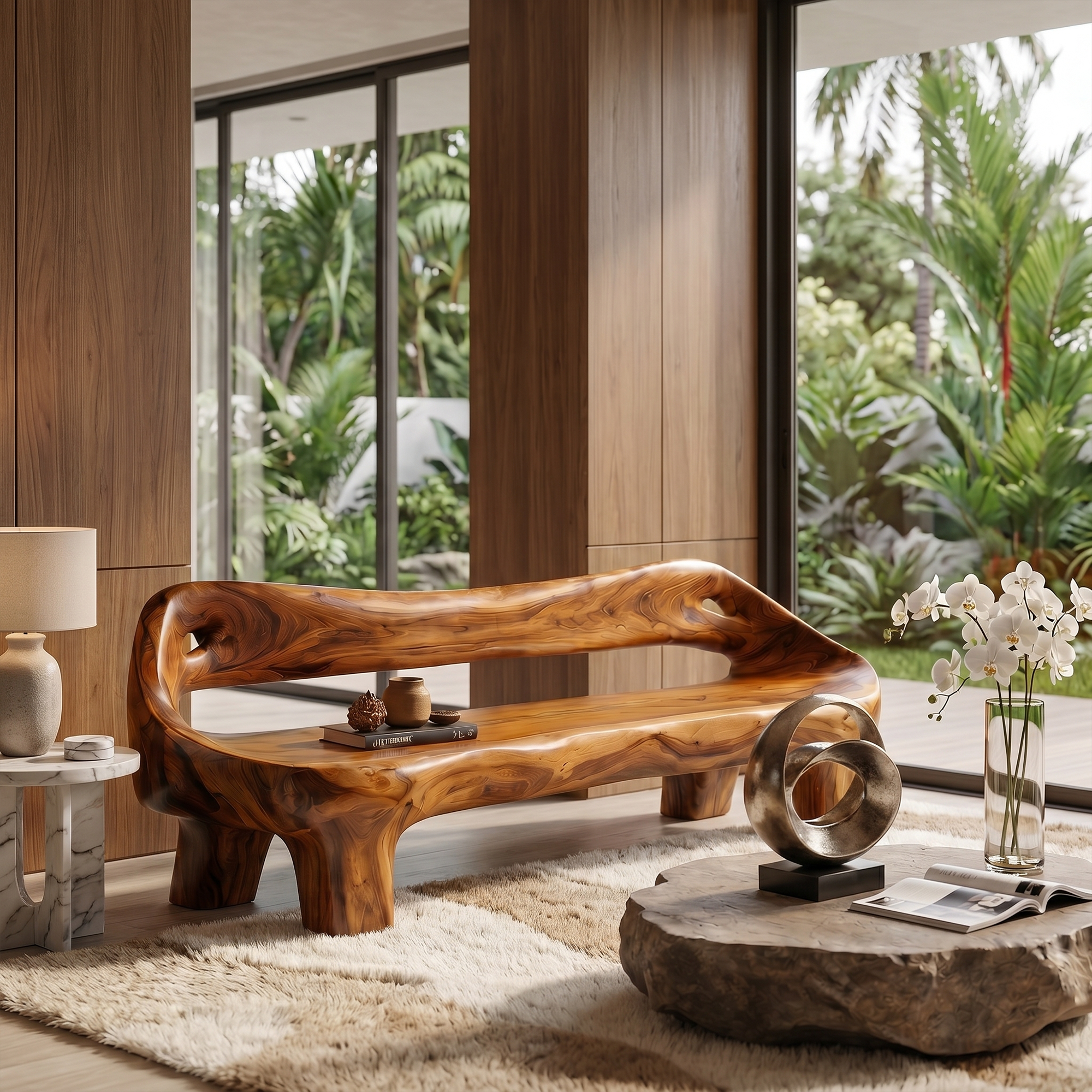 Organic Sculptural Sofa Frame With Curved Solid Wood Design For Living Room SINLKISF016