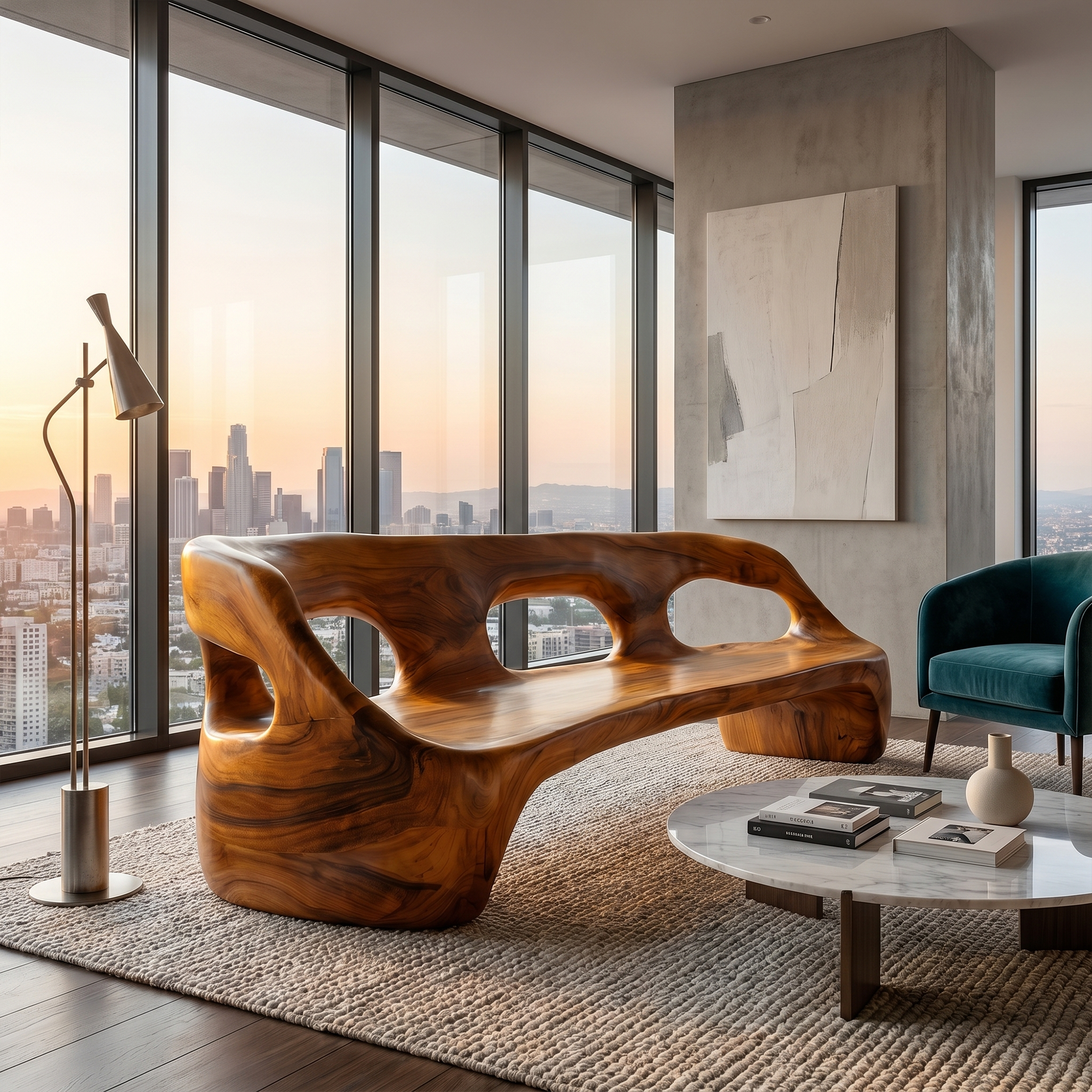 Contemporary Sculptural Sofa Frame With Curved Solid Wood Design For Living Room SINLKISF018