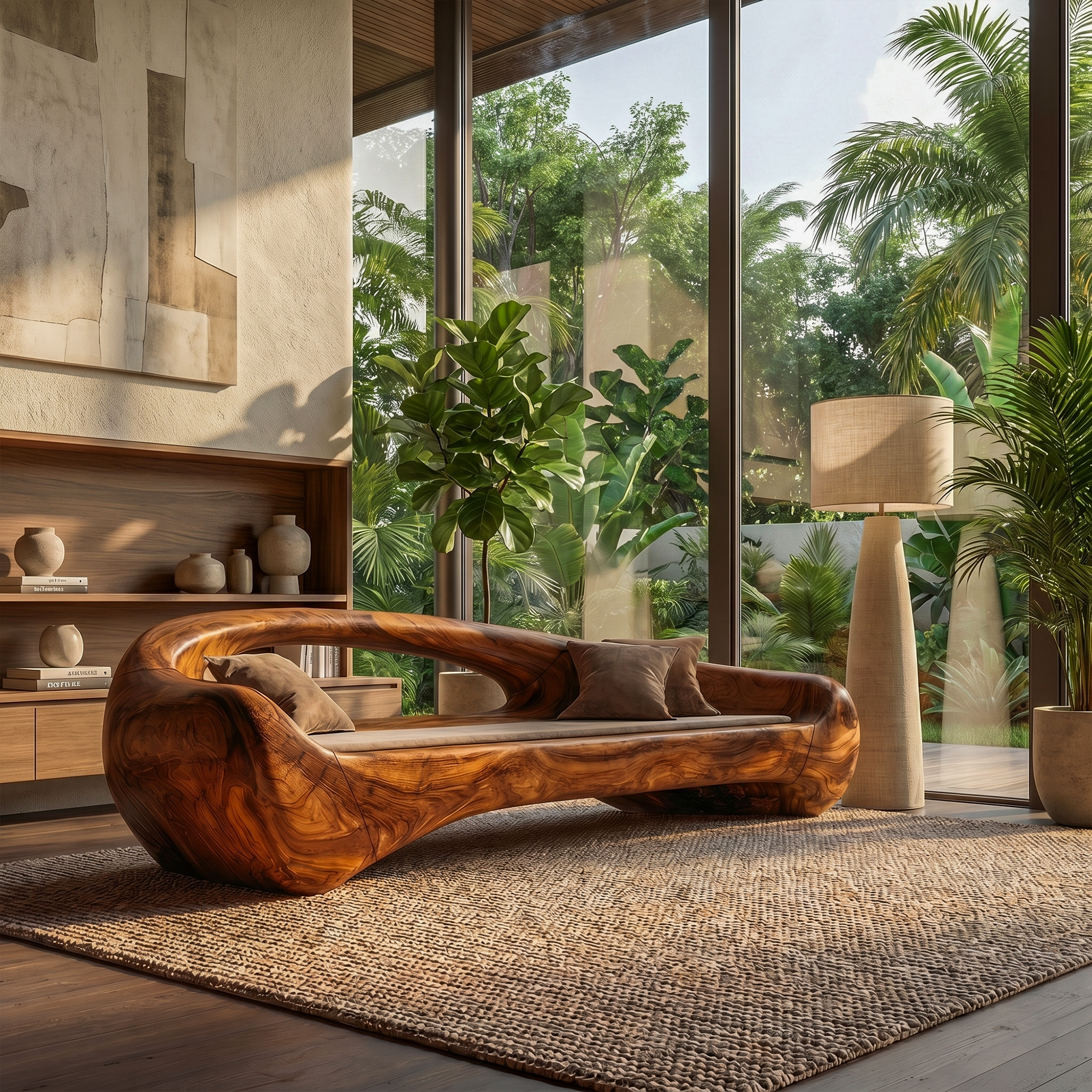 Organic Sofa Frame With Sculptural Solid Wood Design For Living Room SINLKISF021