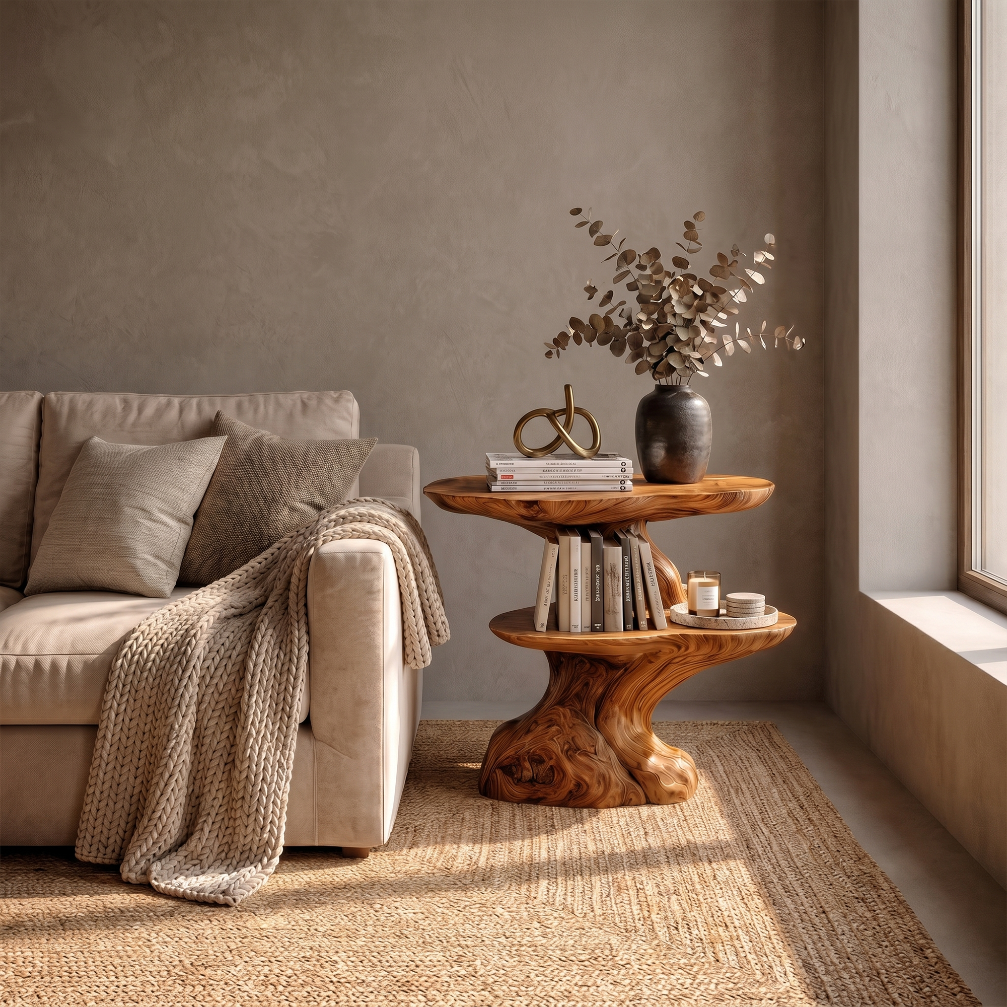 Organic Beside Table With Sculptural Tree Root Base For Living Room And Bedroom SINLKIBT242