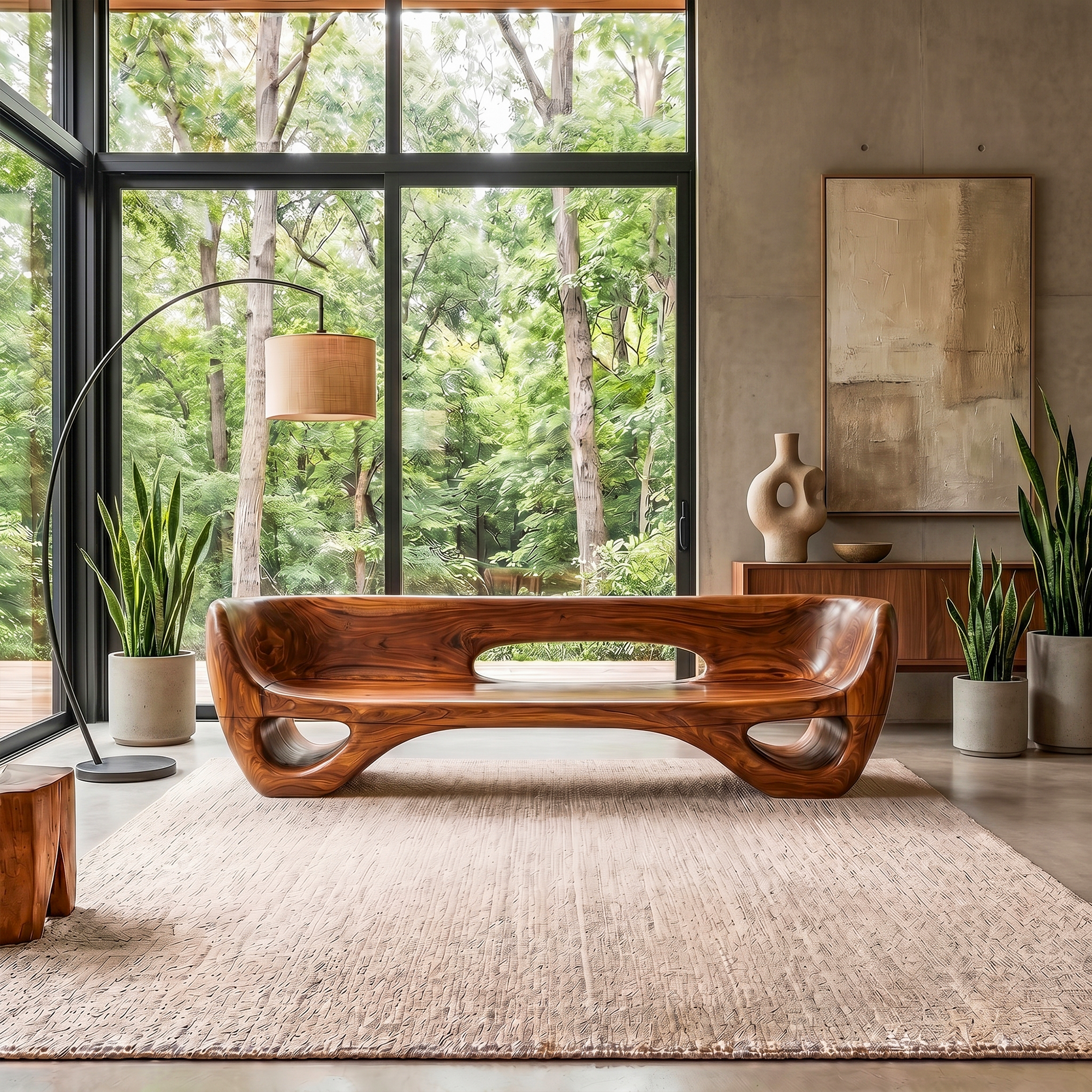 Rustic Organic Sofa Frame With Sculptural Open Base And Solid Wood Design For Living Room SINLKISF022