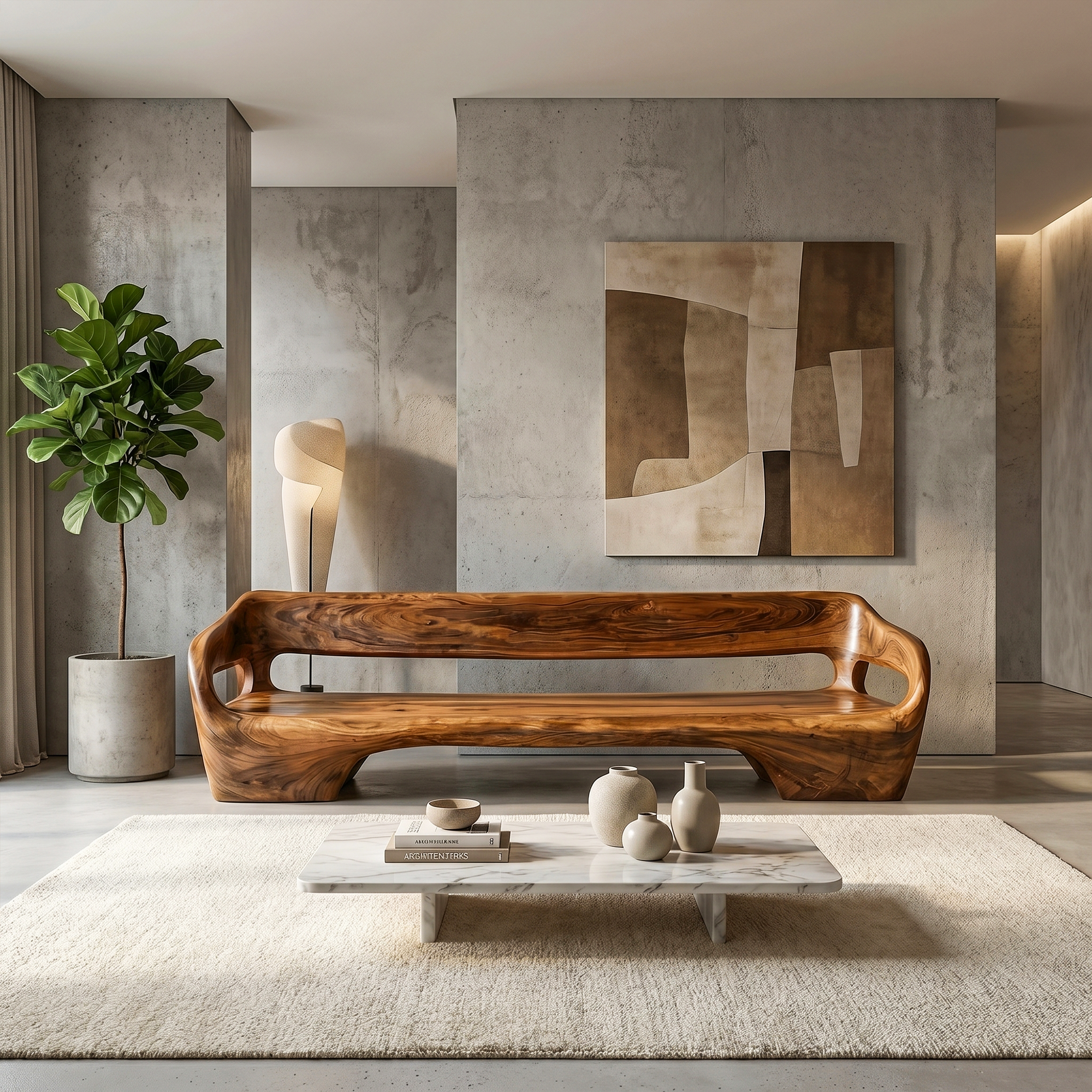 Modern Organic Sofa Frame With Sculptural Solid Wood Design For Living Room SINLKISF023