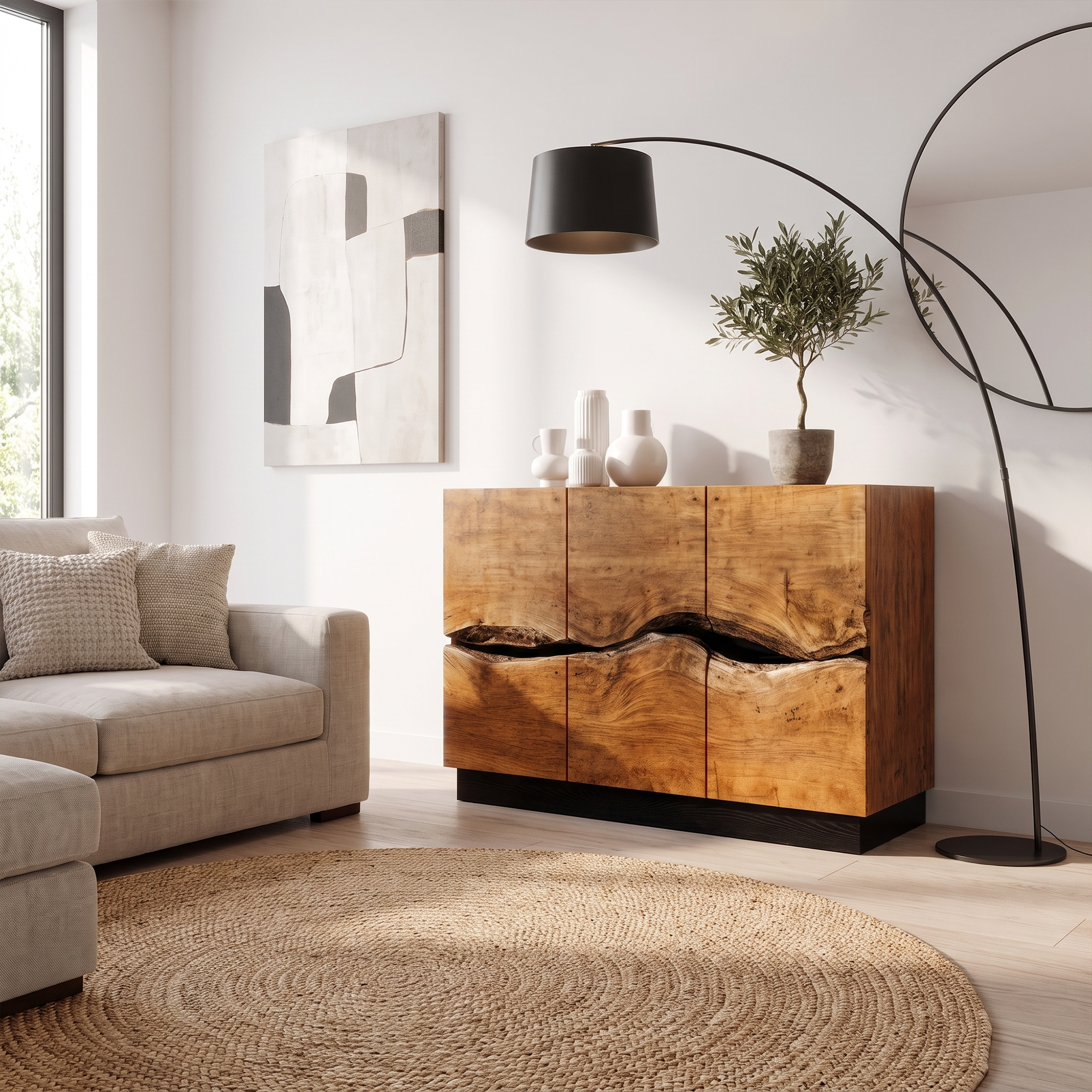 Modern Storage Cabinet With Artistic Carved Wood Doors For Entryway SINLKISC539