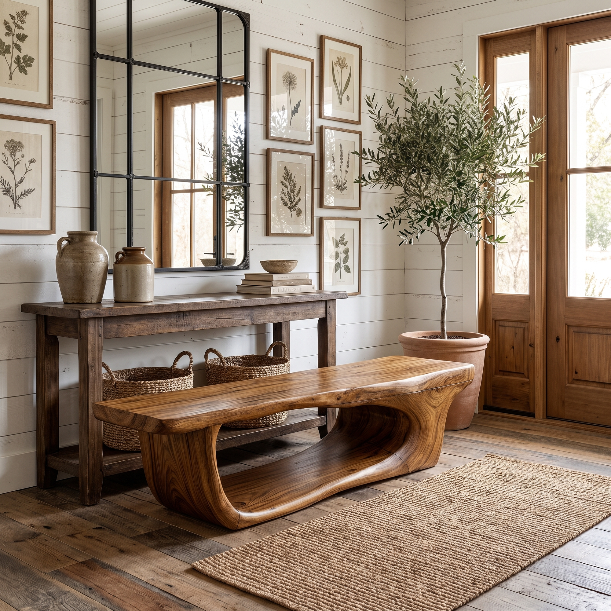 Organic Shoe Bench With Open Shoe Storage For Entryway SINLKISB099