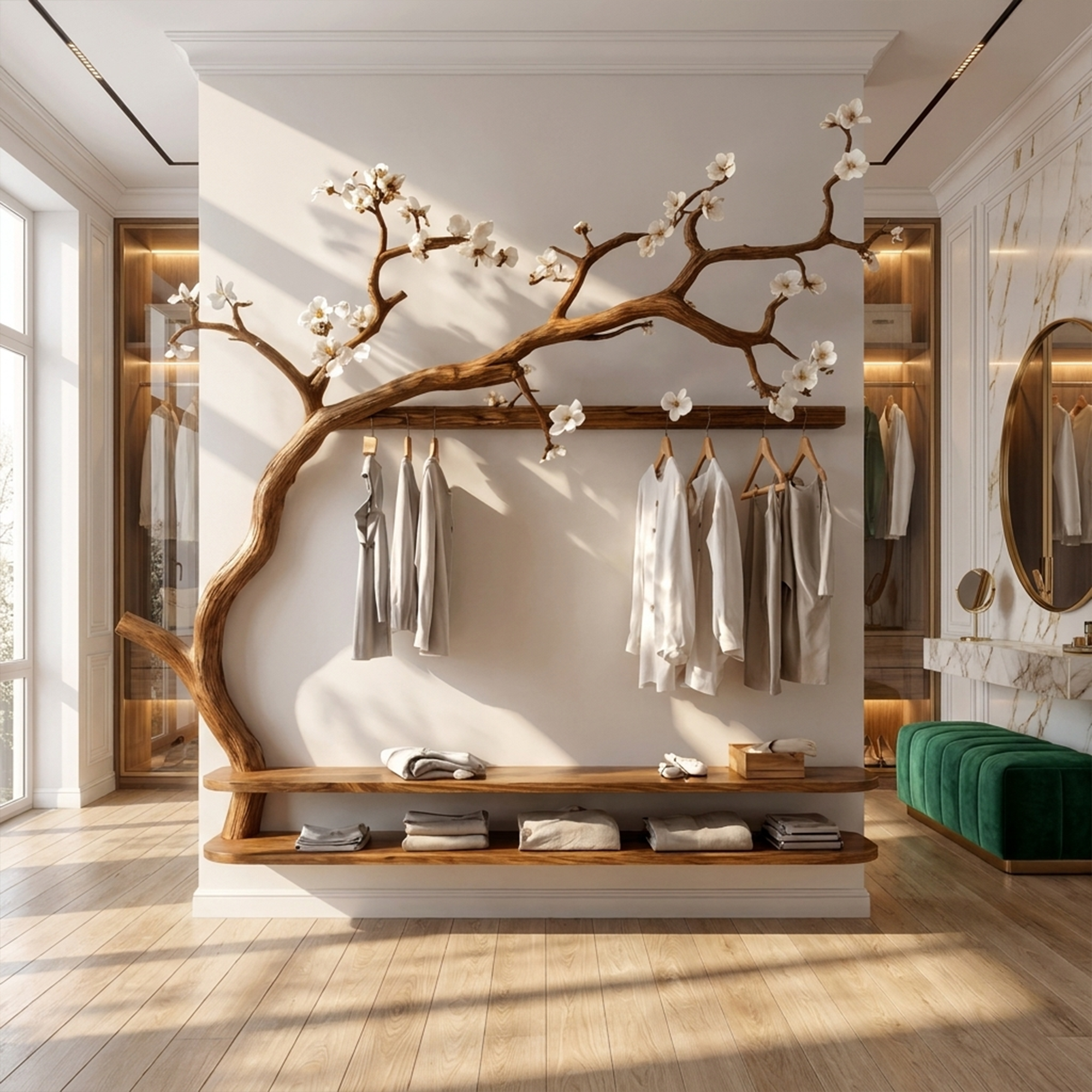 Scandinavian Tree Wardrobe Solid Wood Handcrafted Bedroom Organizer SINLKITCR061