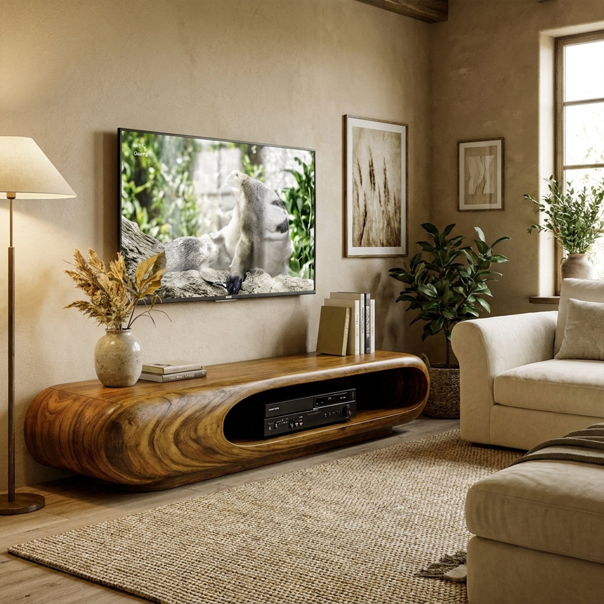 Sculptural Wood TV Stand Entertainment Unit Living Room SINLKITC014