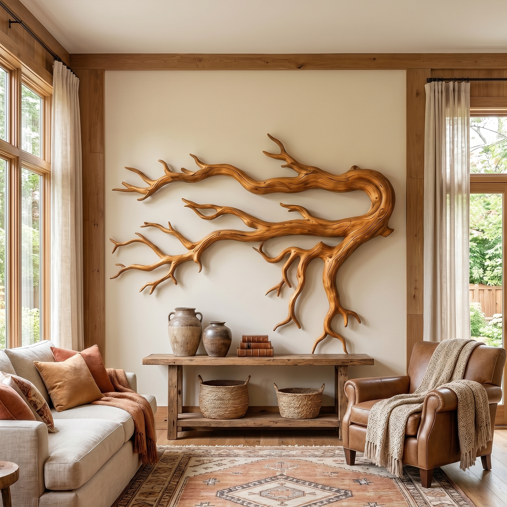 Driftwood Root Sculptural Solid Wood Wall Art Rustic Nature Inspired Decor SINLKIWD025