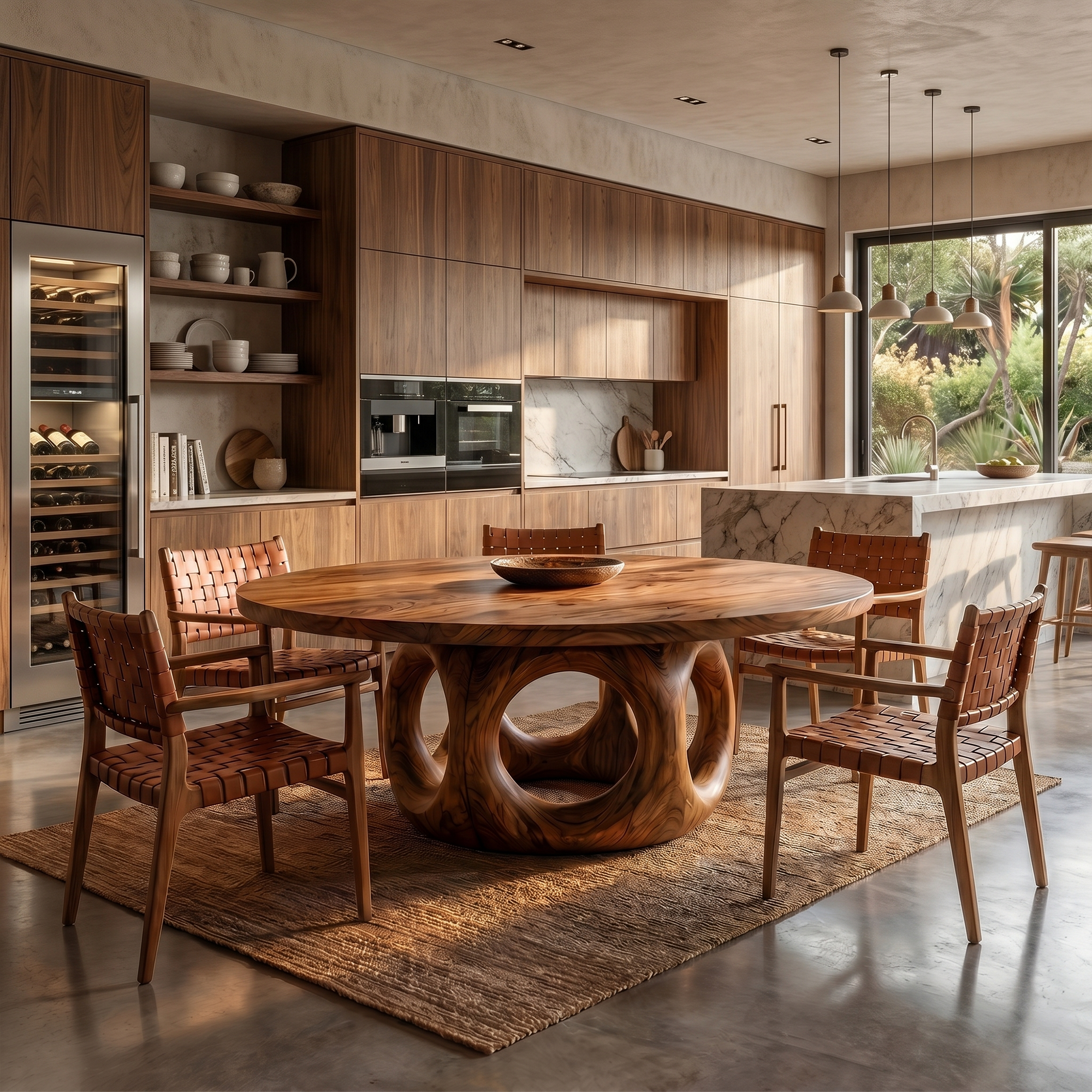 Handcrafted Round Dining Table Nature Inspired Design For Dining Room SINLKIDT203