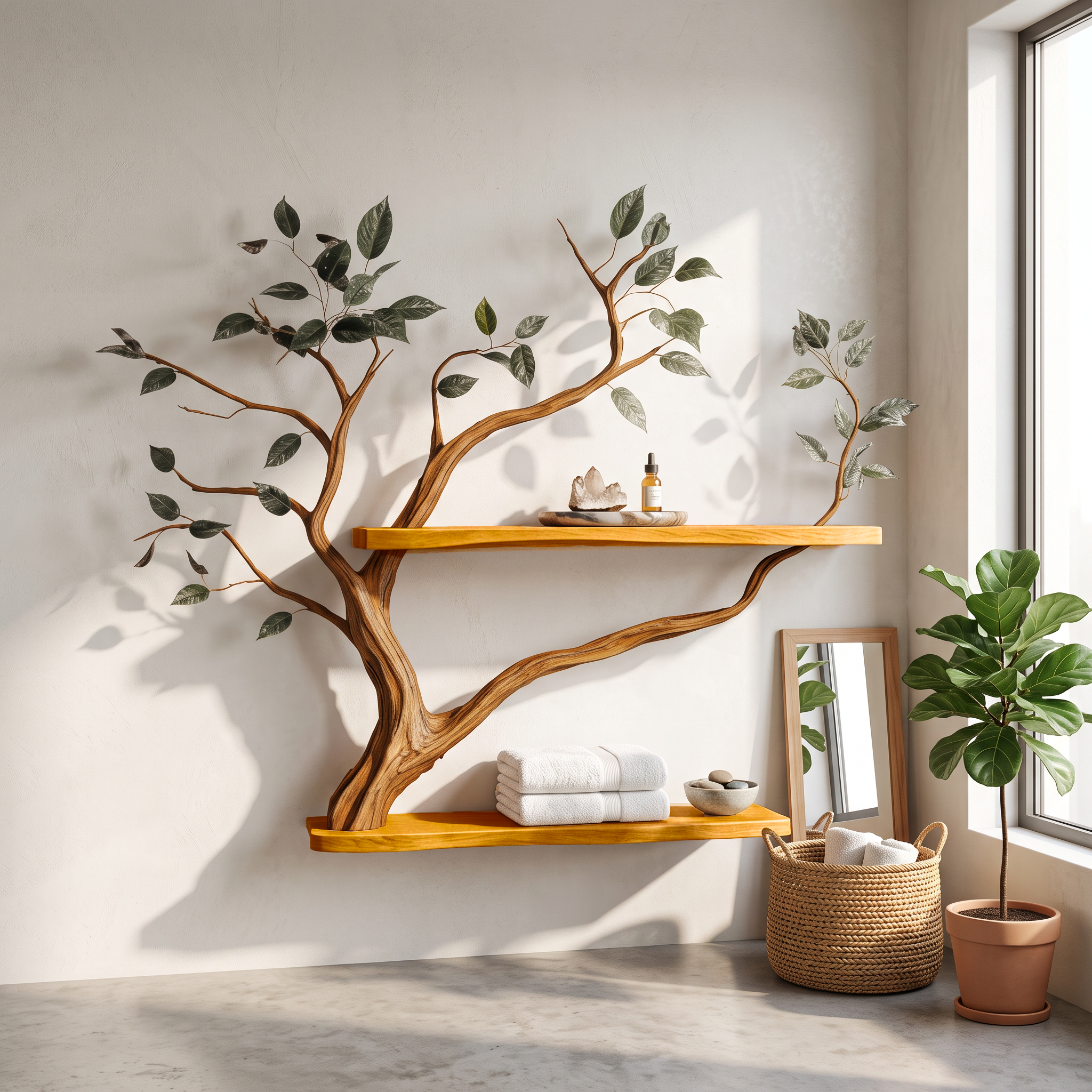 Rustic Sculptural Branch Display Shelf Solid Wood Living Room Interior Wall Feature SINLSATBS104SHNA