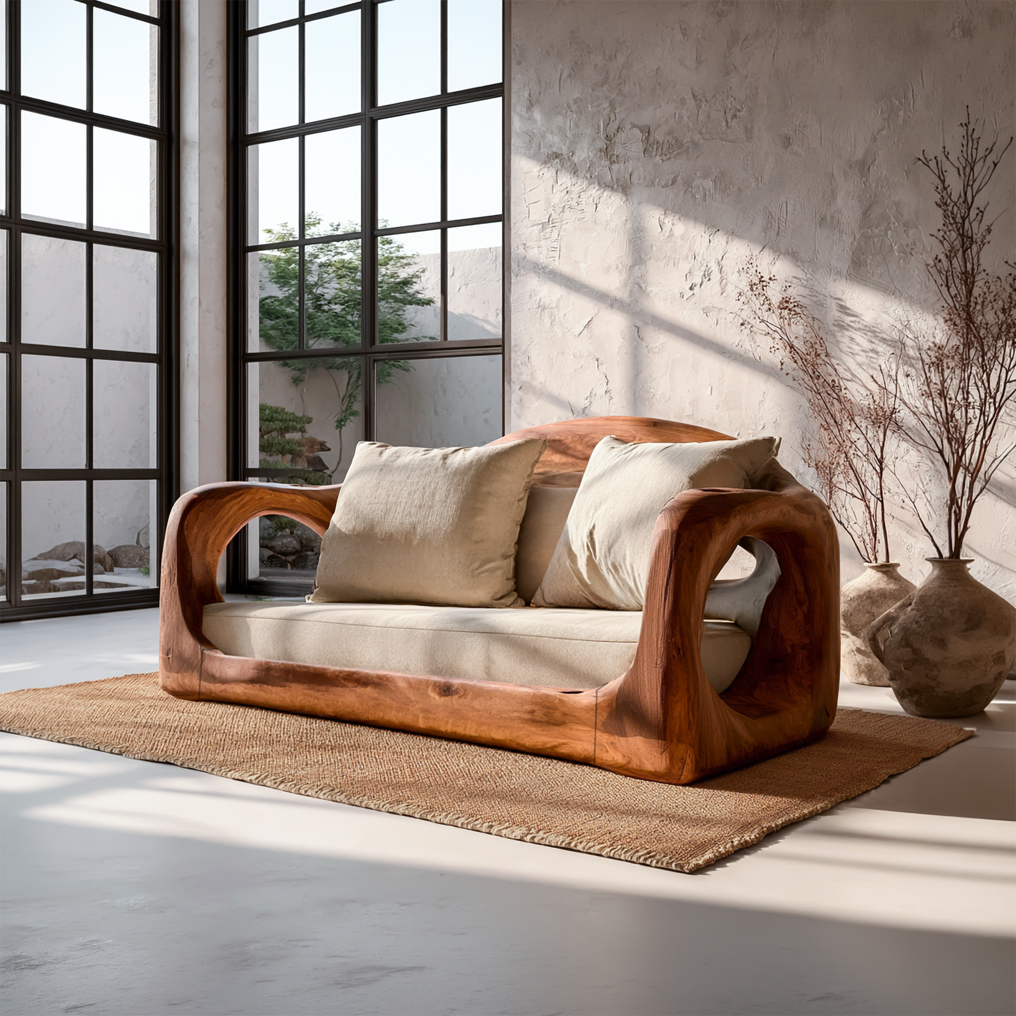 Rustic Sofa Frame With Organic Loop Wood Design For Living Room SINLSASF031