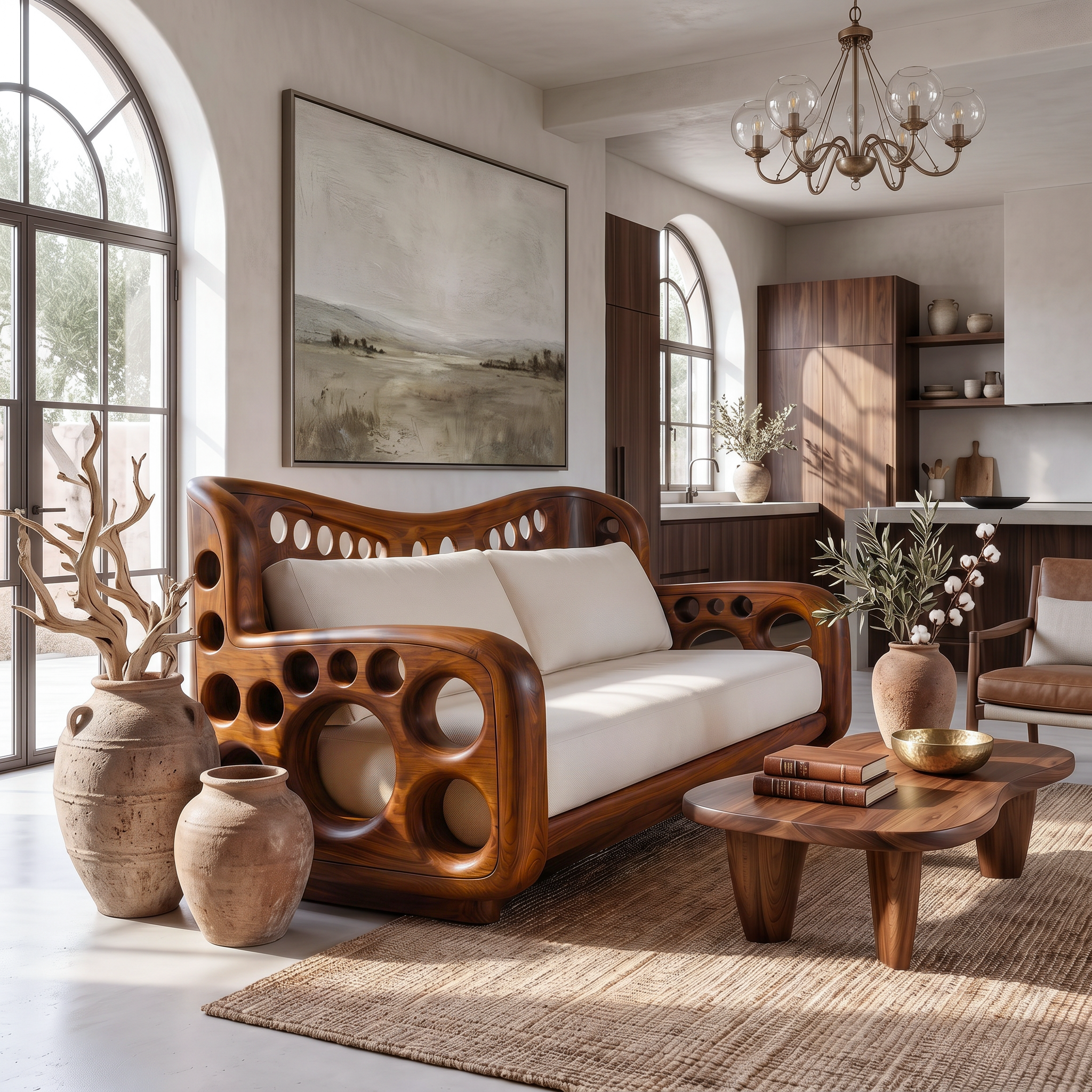 Organic Lounge Sofa With Sculptural Solid Wood Construction SINLSASF033