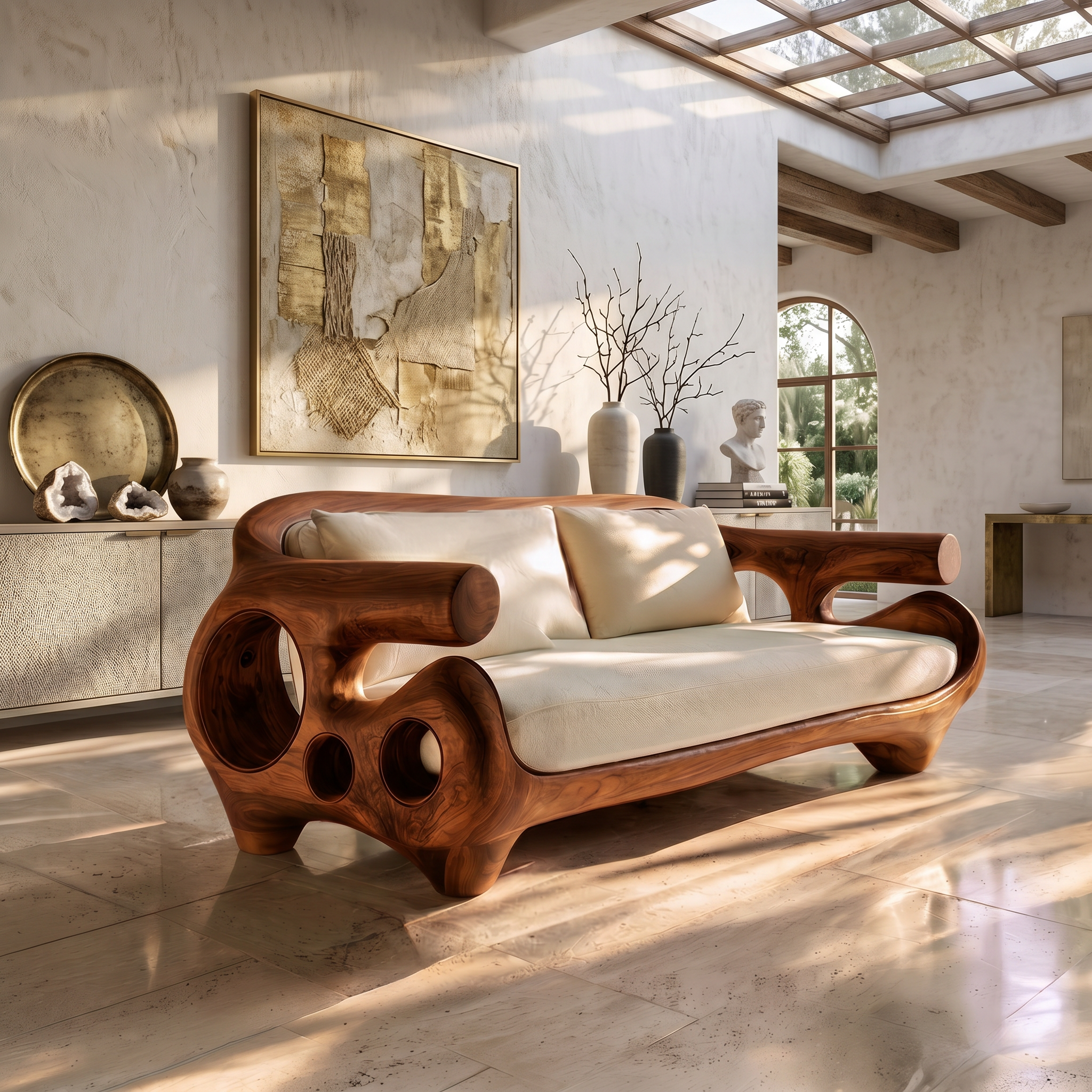 Minimalist Sofa Frame With Solid Wood Artistic Arms For Living Room SINLSASF043