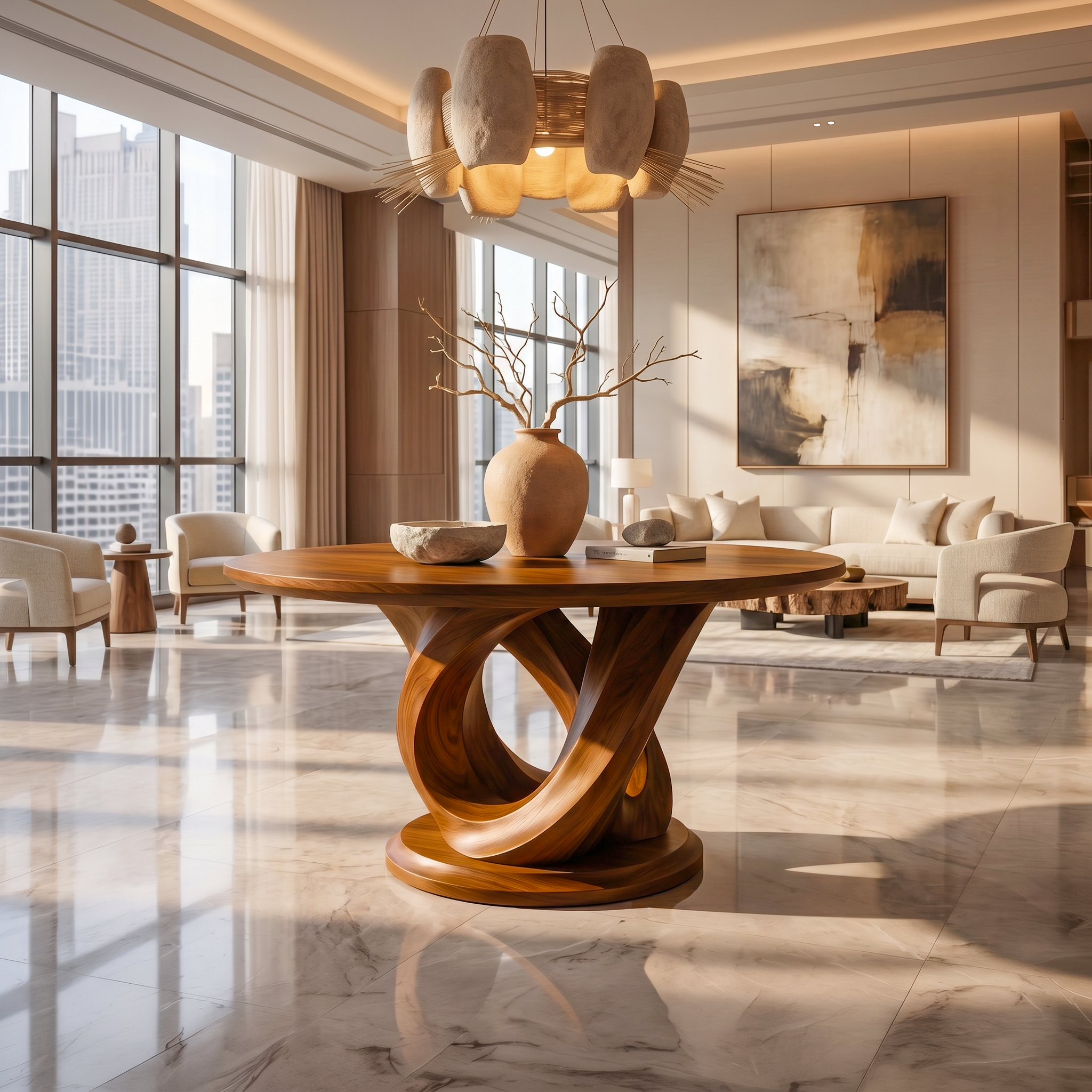 Modern Foyer Table Handcrafted Sculptural Base For Entryway SINLSAFT047