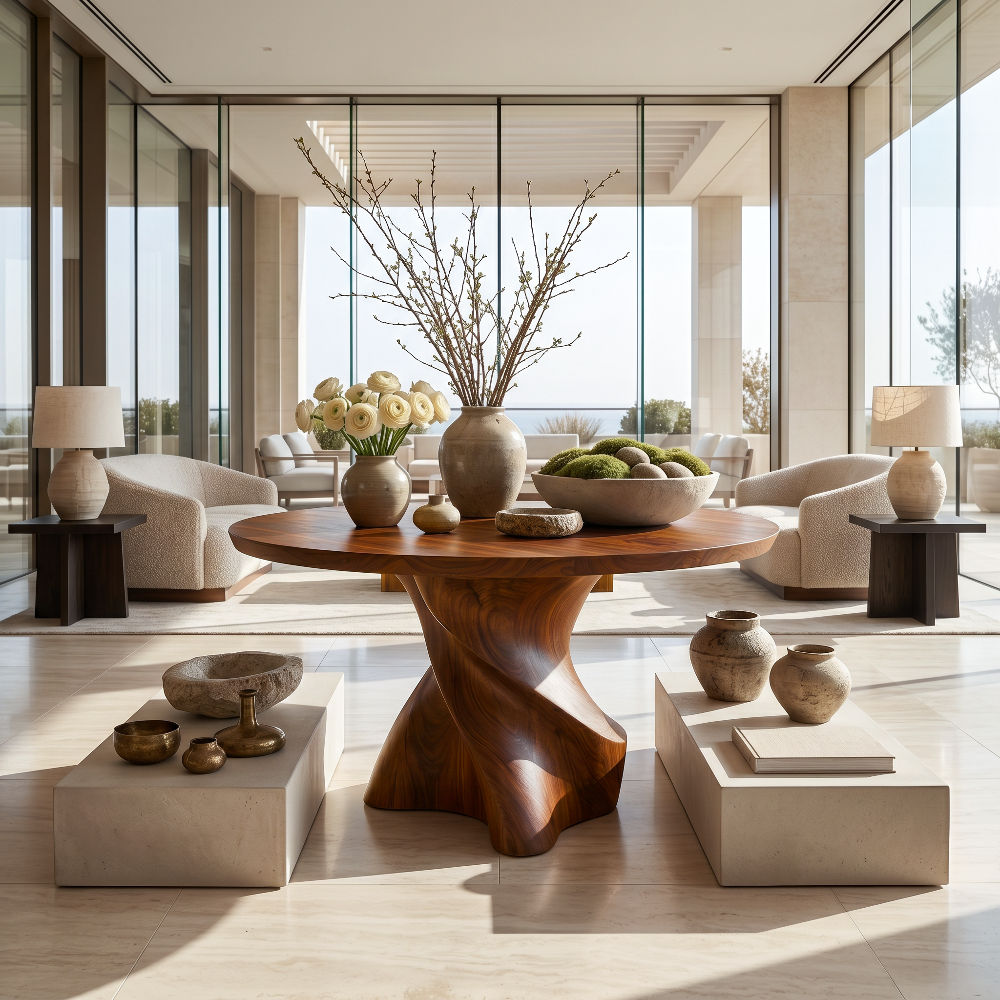 Organic Modern Foyer Table Handcrafted Freeform Design For Luxury Entryway SINLSAFT050