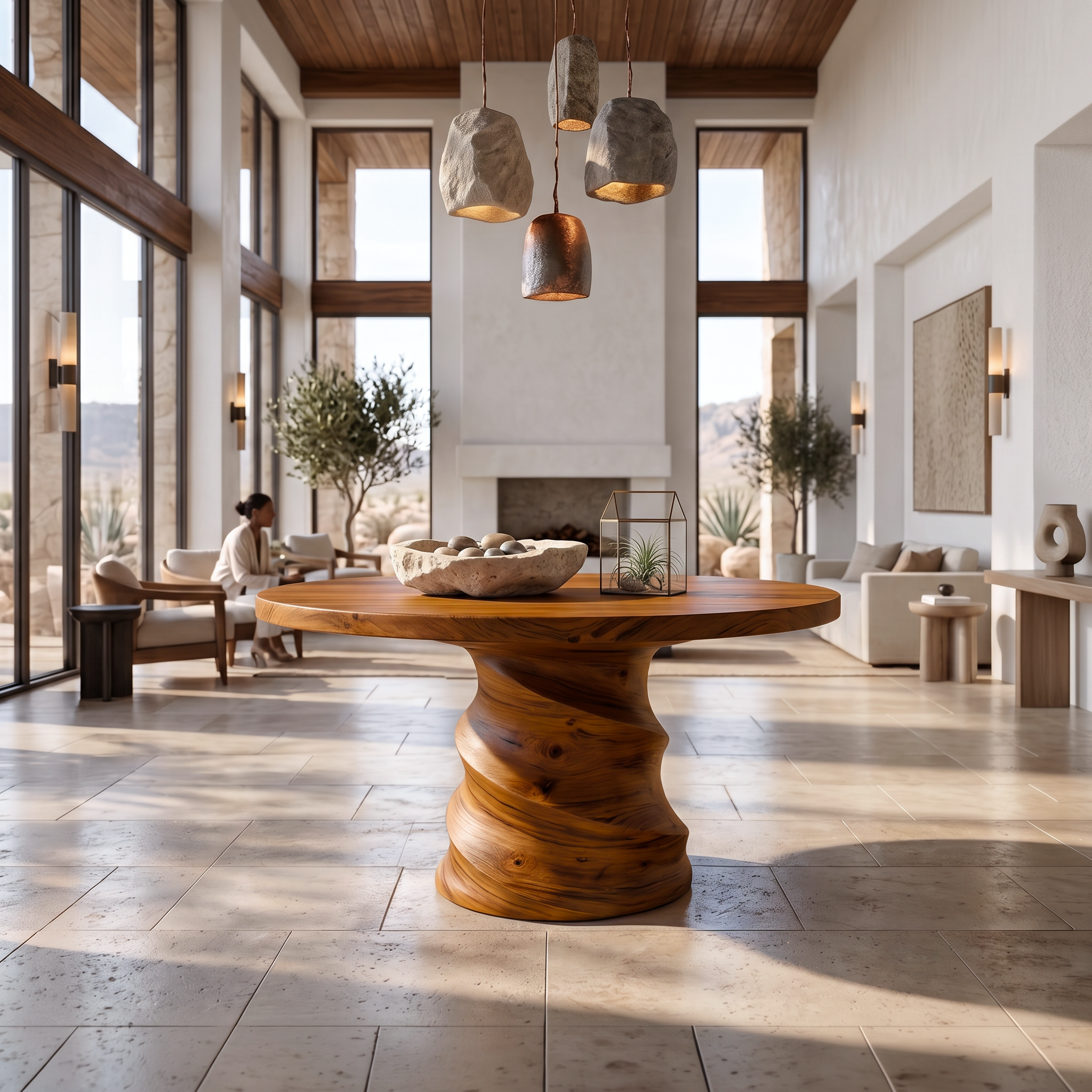Organic Foyer Table With Sculptural Spiral Design For Foyer And Entryway SINLSAFT052