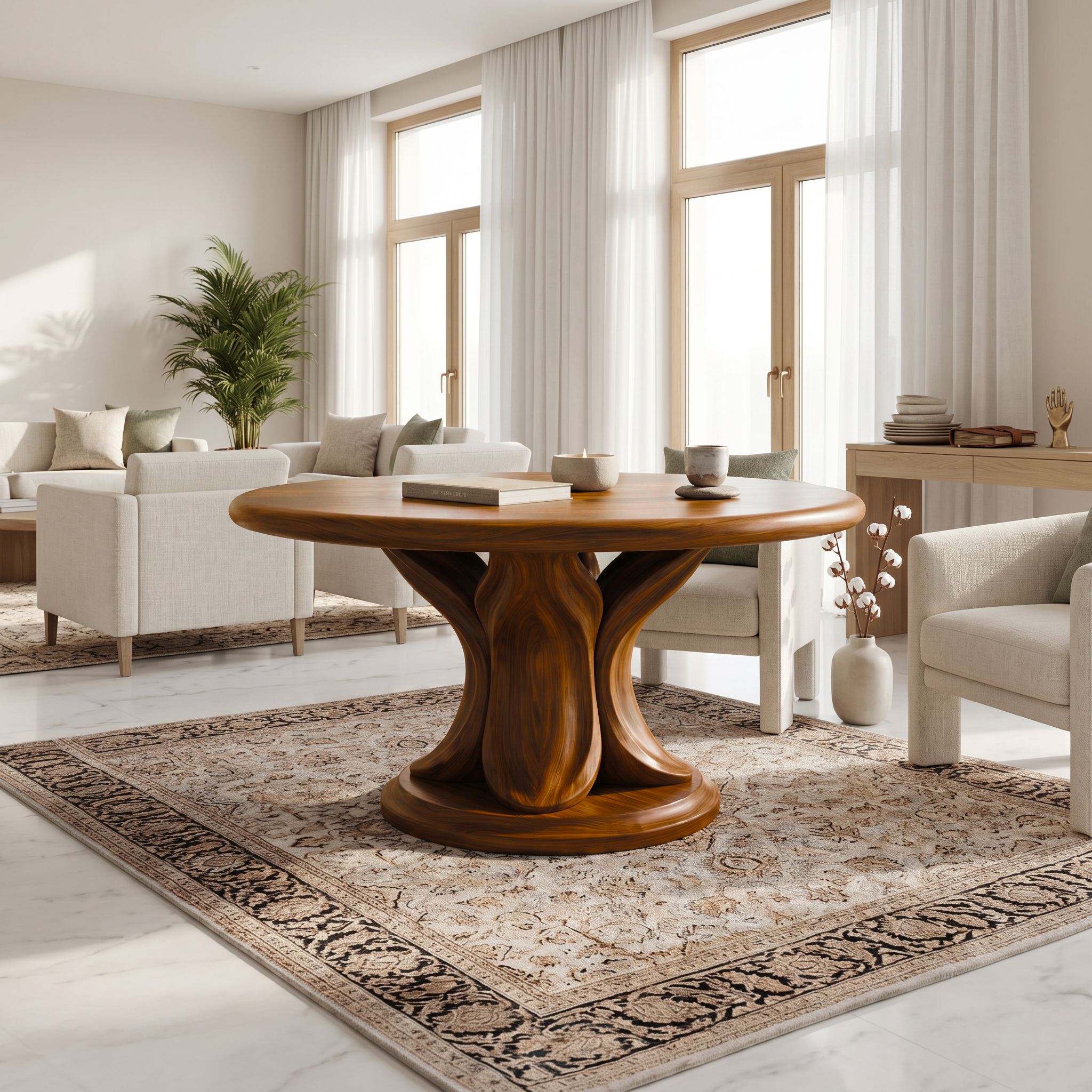 Modern Round Console Table With Twisted Architectural Form For Entryway And Living Room SINLSAFT053