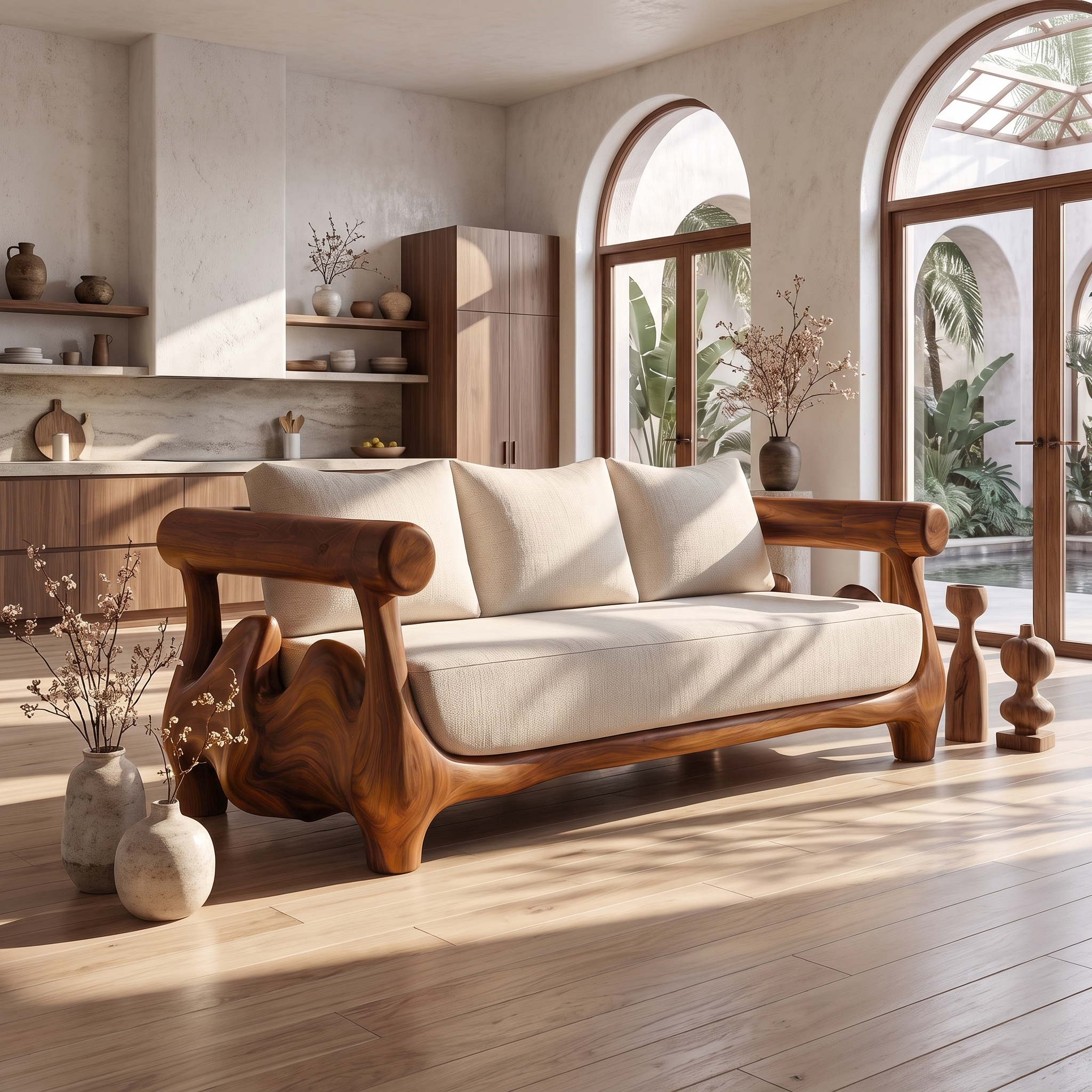 Statement Sofa Frame With Sculptural Tree Inspired Structure For Living Room SINLSASF053