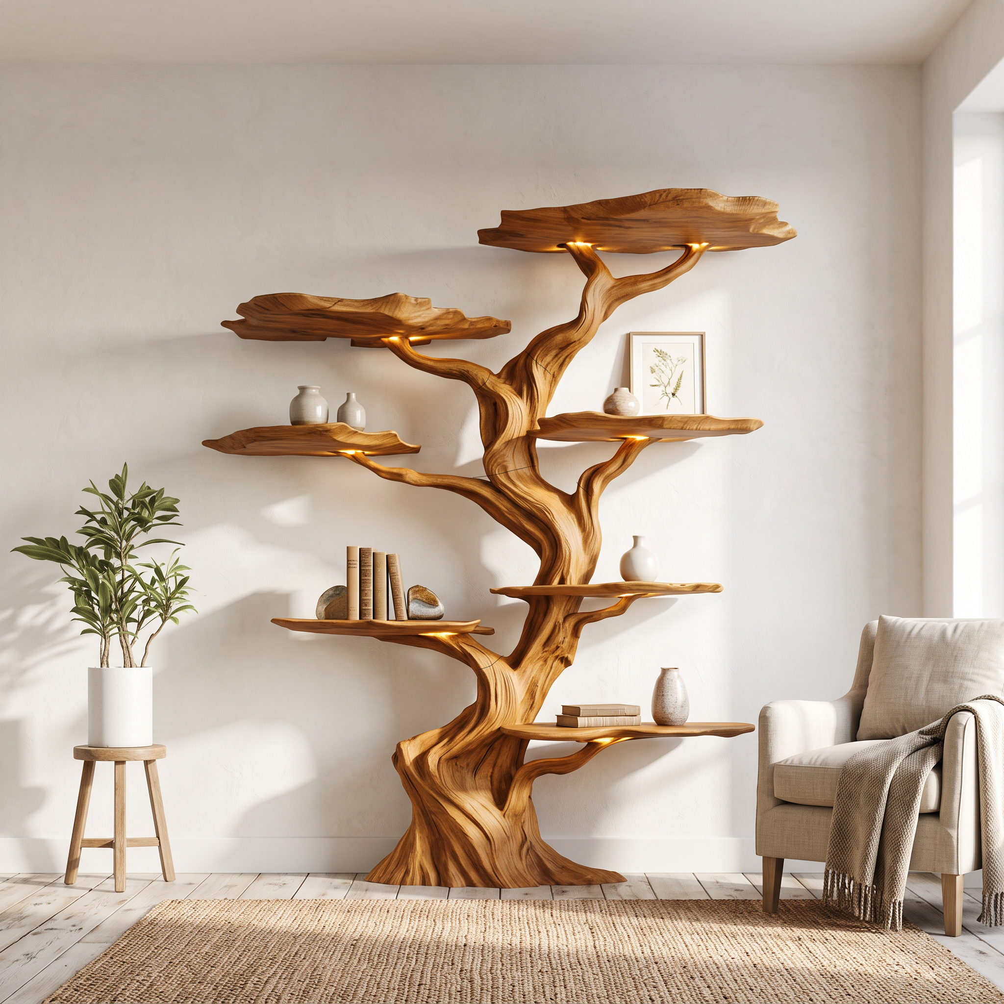 Modern Tree Bookshelf Wood Handmade Natural Gift SINLSATB191