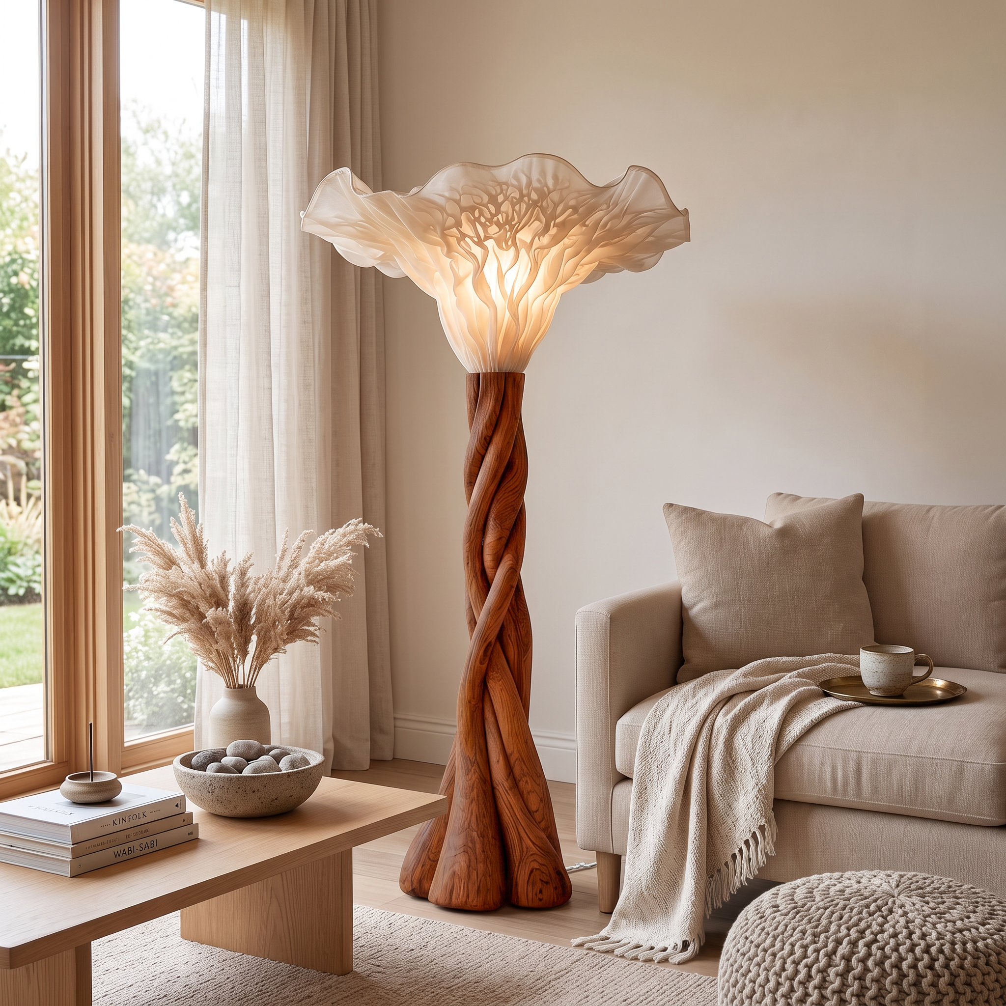 Modern Organic Wooden Mushroom Floor Lamp For Bedroom SINLSAFLP142