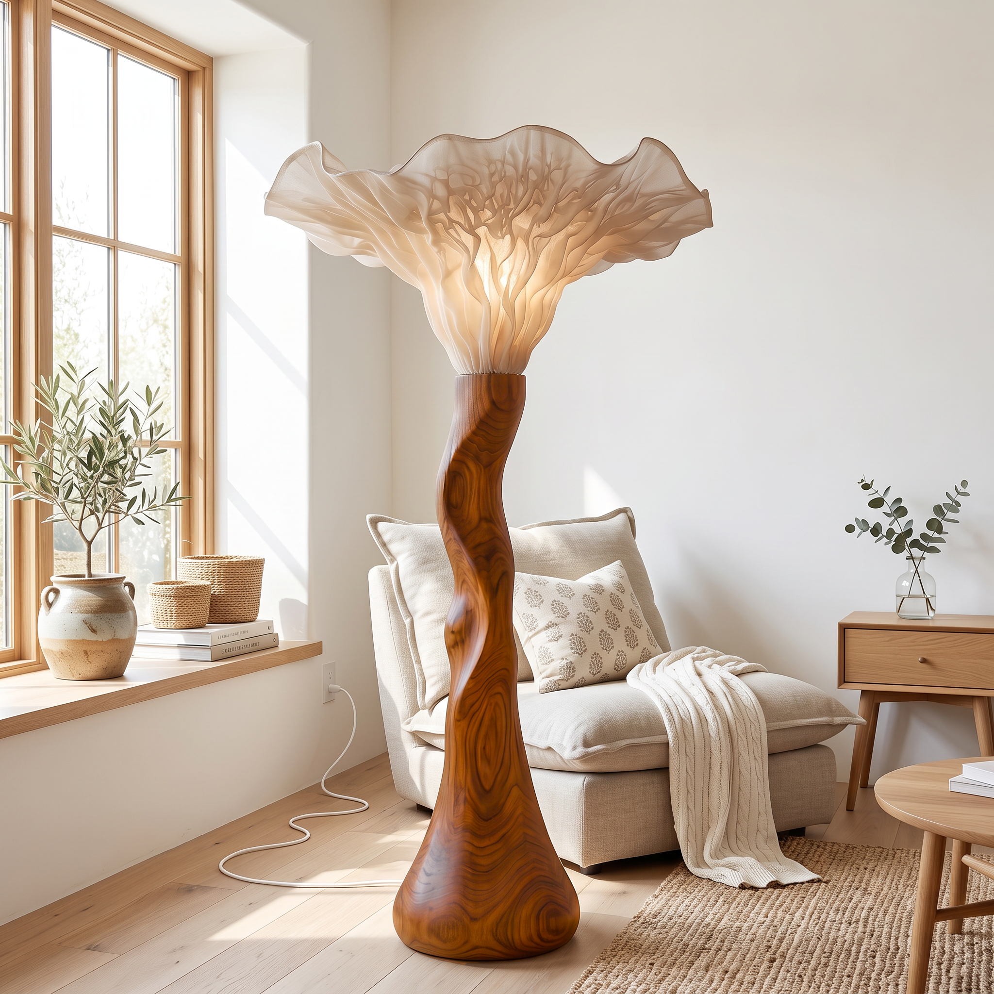 Farmhouse Sculptural Wooden Mushroom Floor Lamp For Bedroom SINLSAFLP143