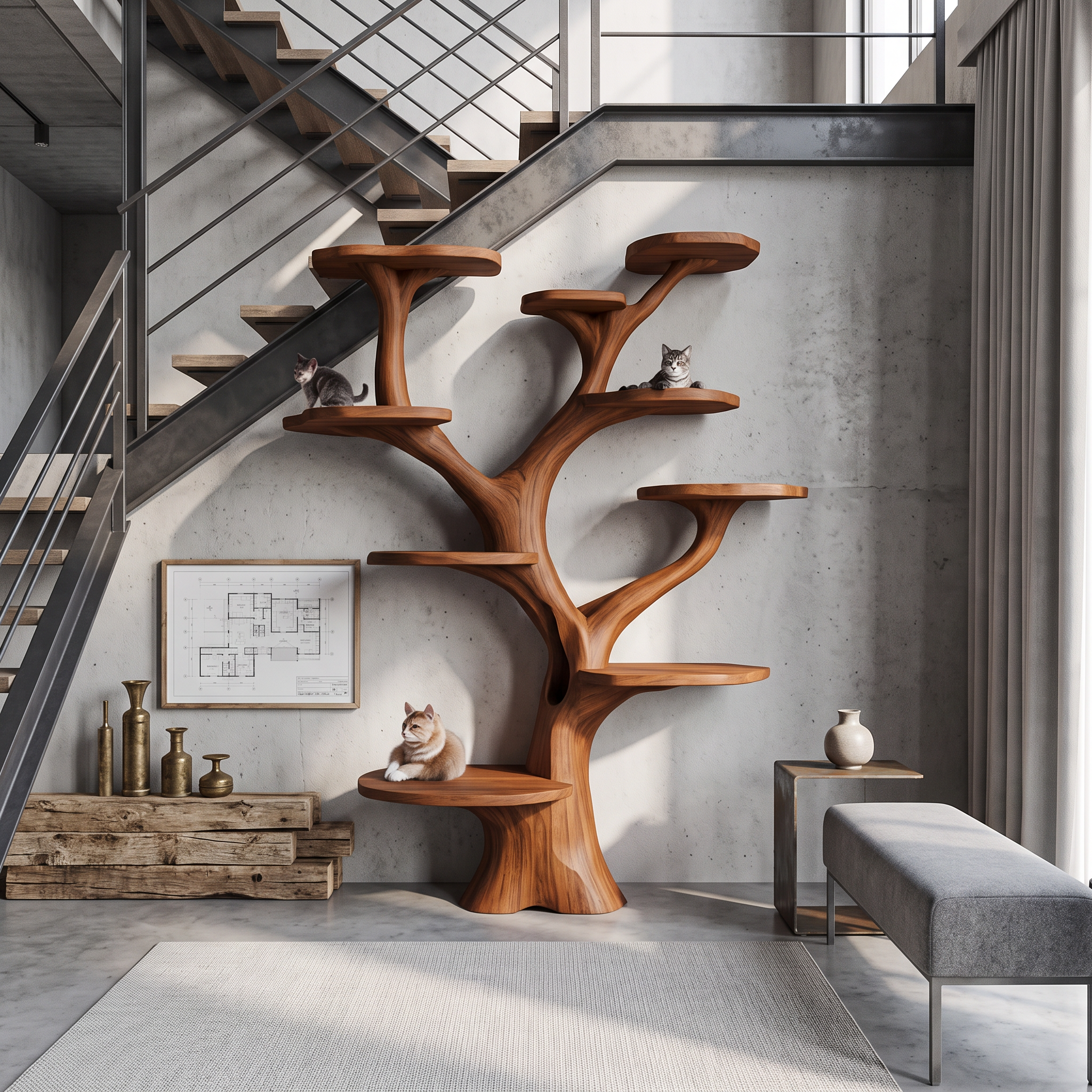 Rustic Handcrafted Cat Tree Furniture Contemporary Interiors SINLSATT071