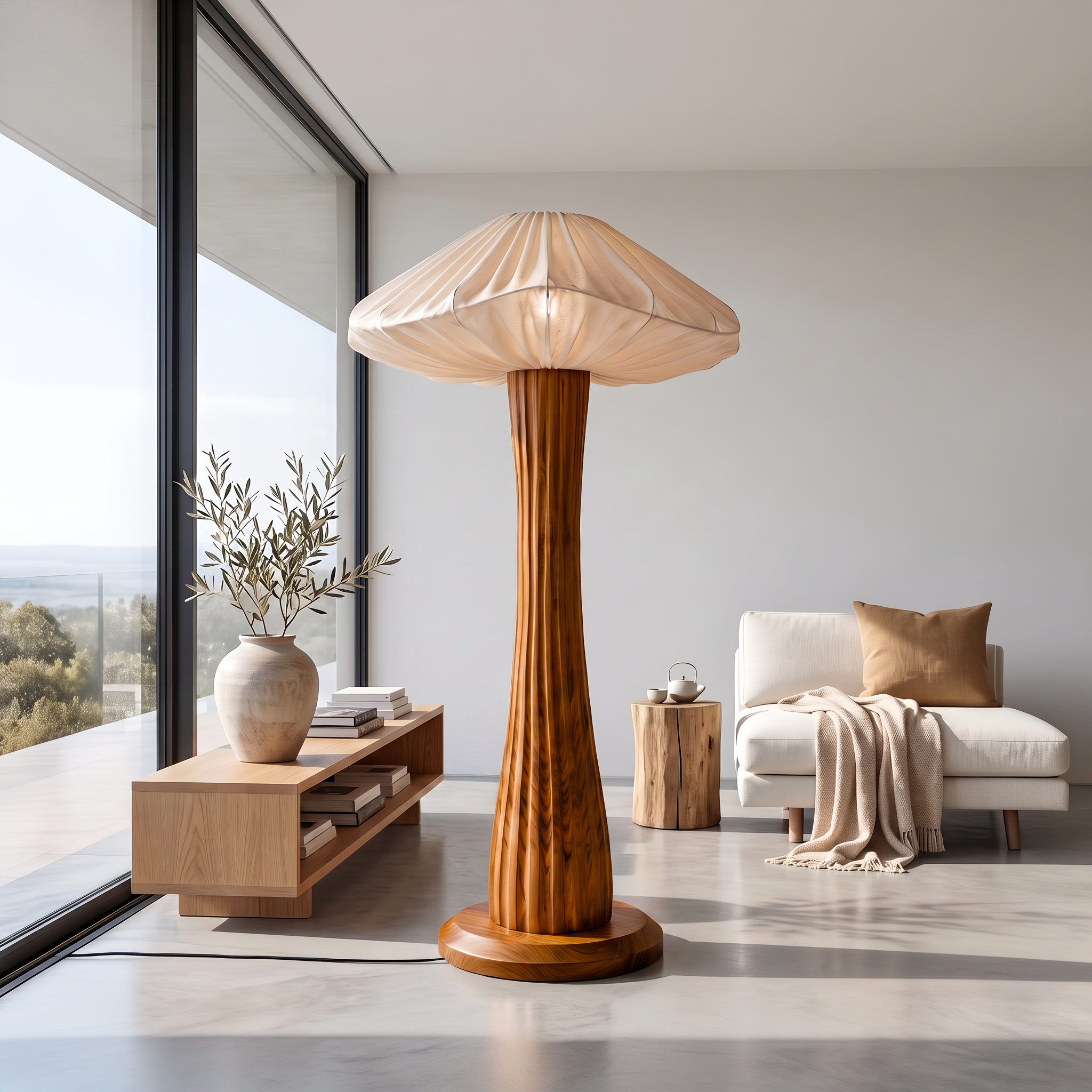 Modern Organic Floor Lamp Pleated Mushroom Shade Living Room SINLSAFLP131